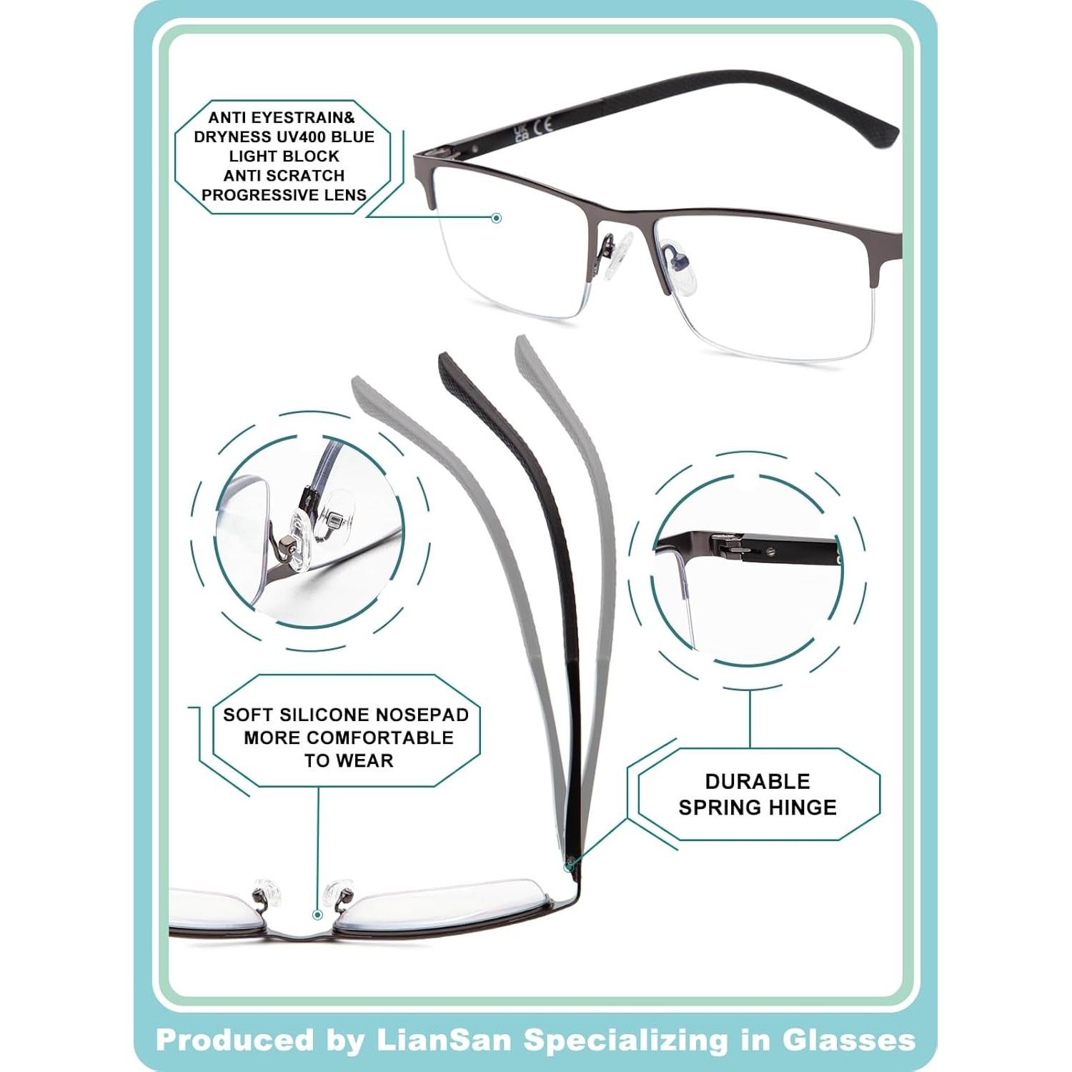 Gafas de Lectura Multifocal LianSan 2.25x Aluminio Azul