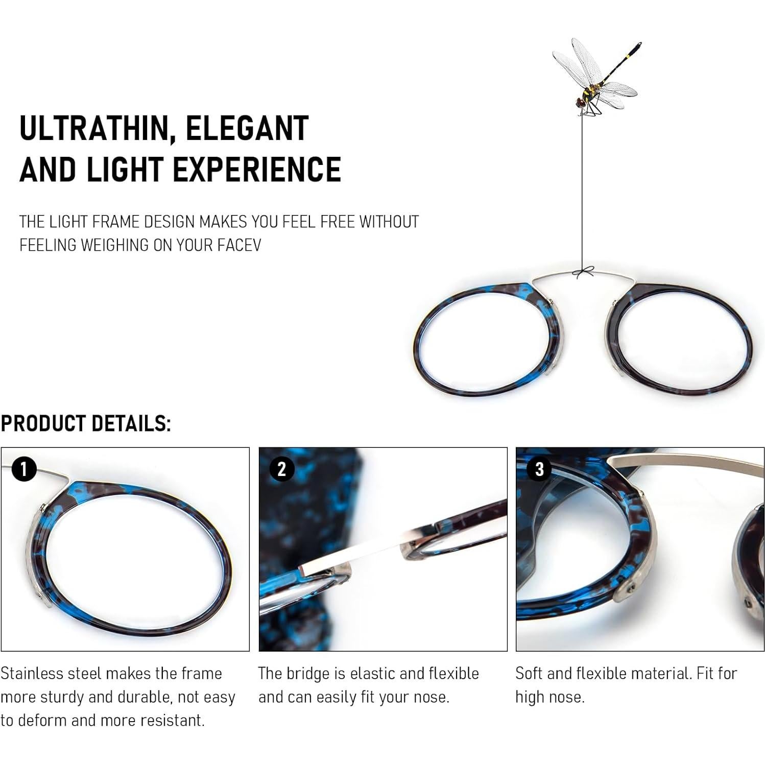 Gafas de Lectura DXYXYO Clip en Nariz 2 Paquetes +2.0