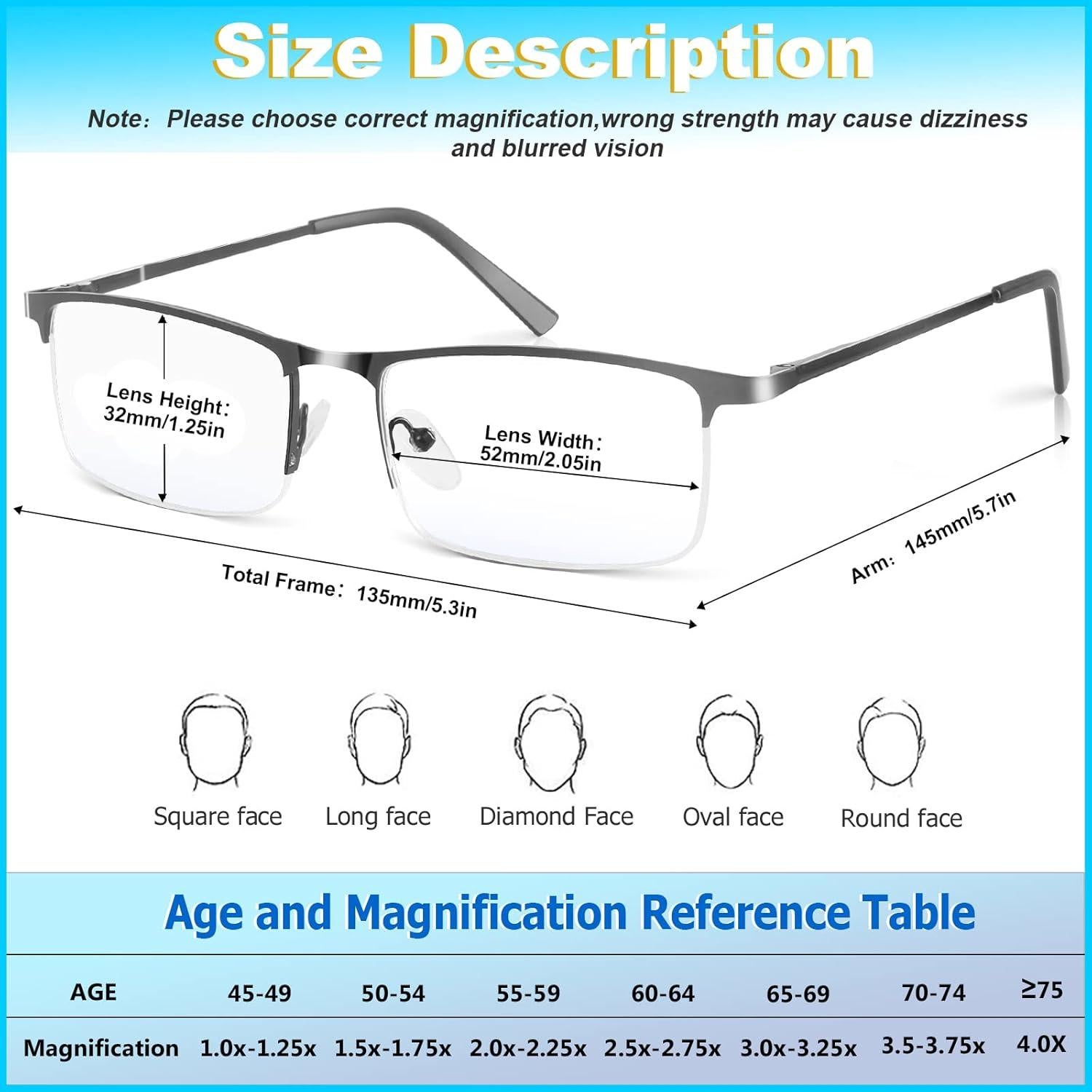 Paquete de 3 Gafas de Lectura Anti Luz Azul Metal Negro 1.0