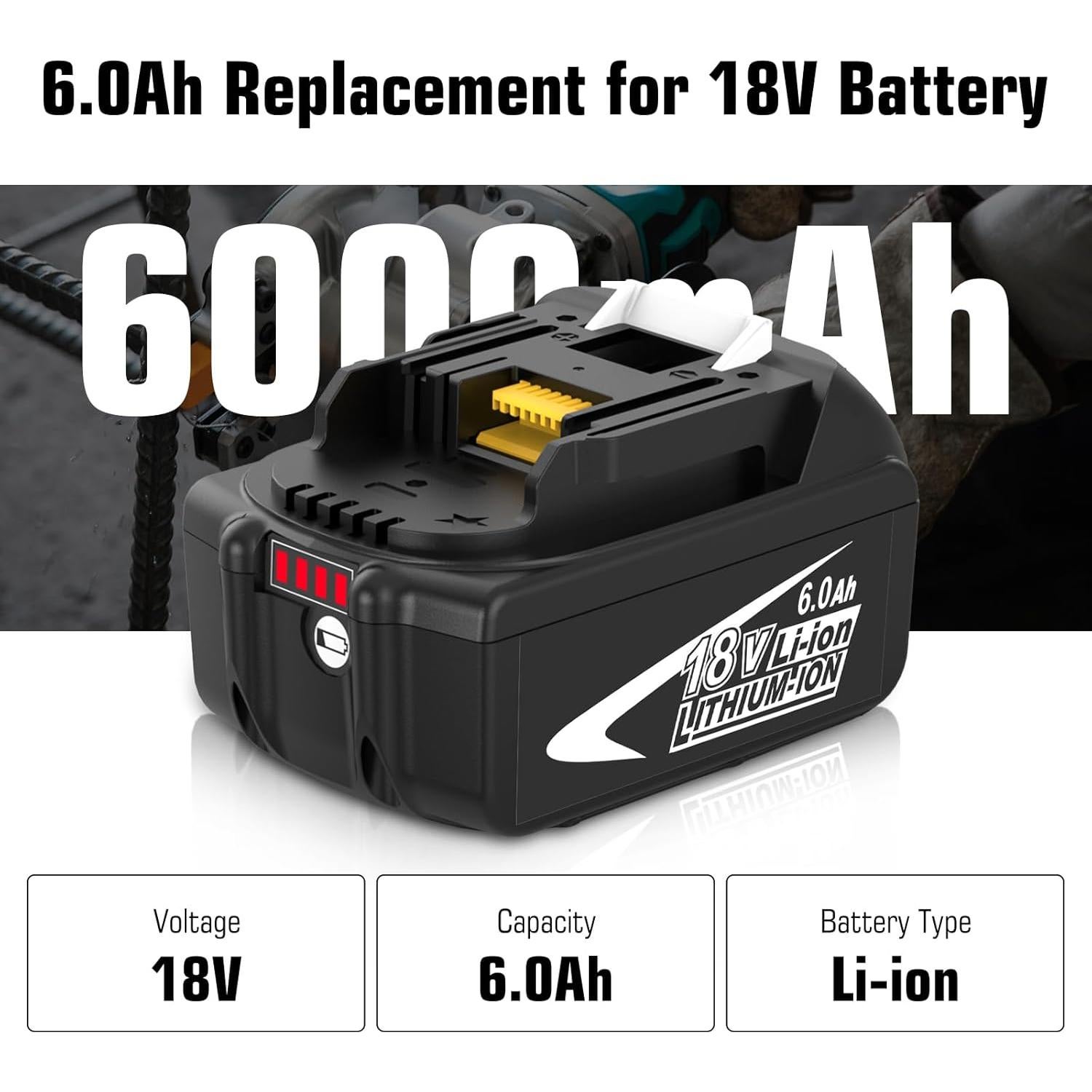 Batería de Reemplazo Litio 18V 6.0Ah Makita 2Pack con LED