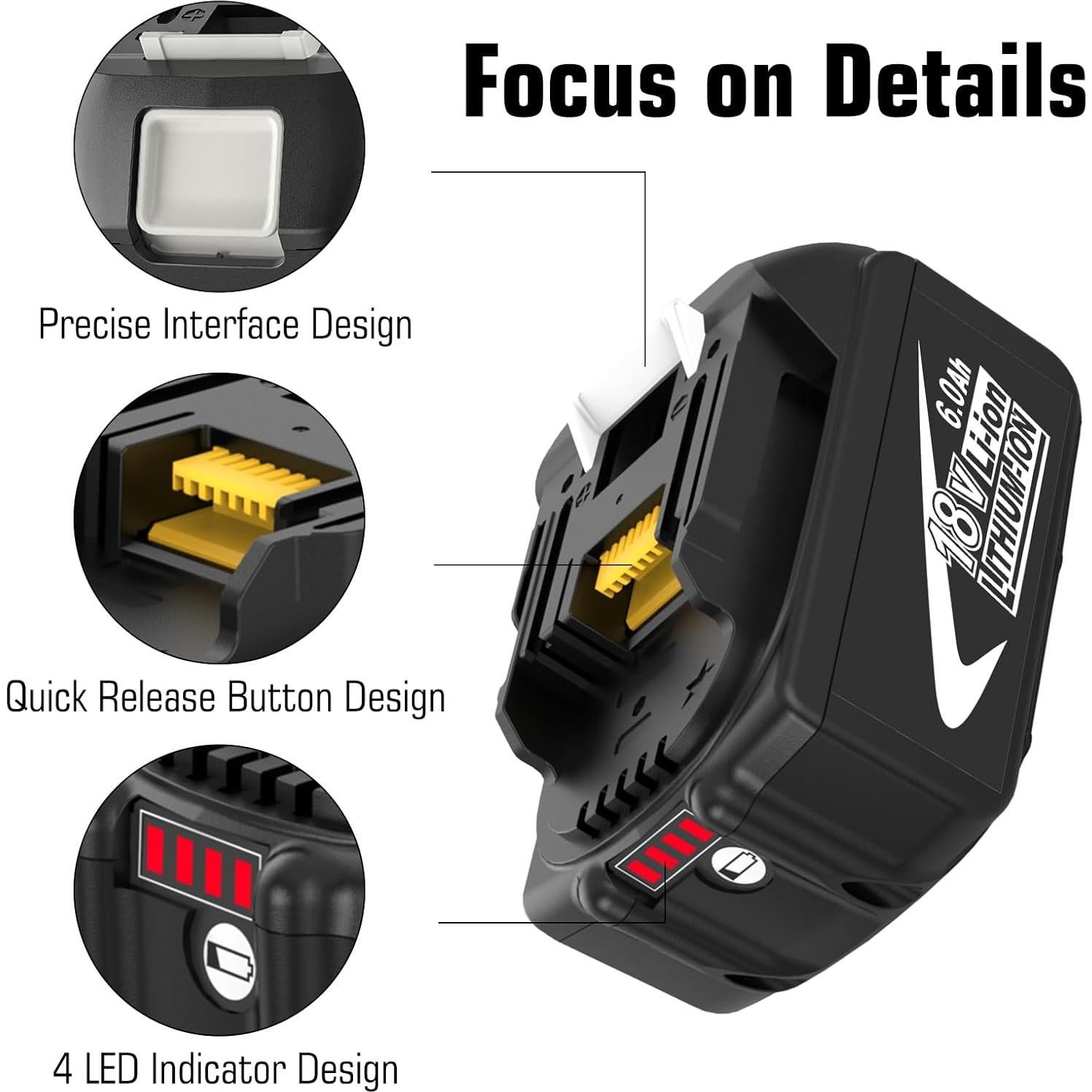 Batería de Reemplazo Litio 18V 6.0Ah Makita 2Pack con LED