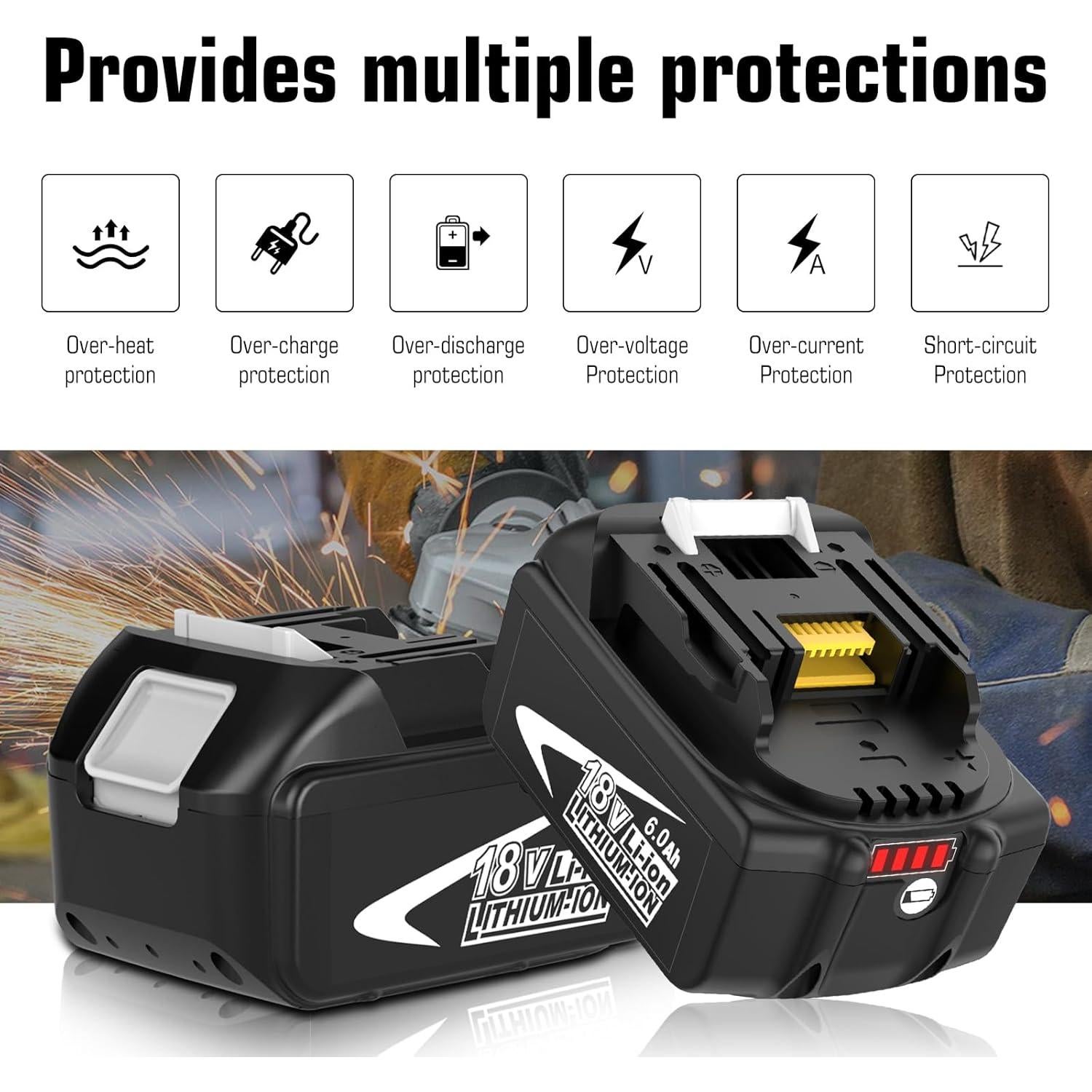 Batería de Reemplazo Litio 18V 6.0Ah Makita 2Pack con LED