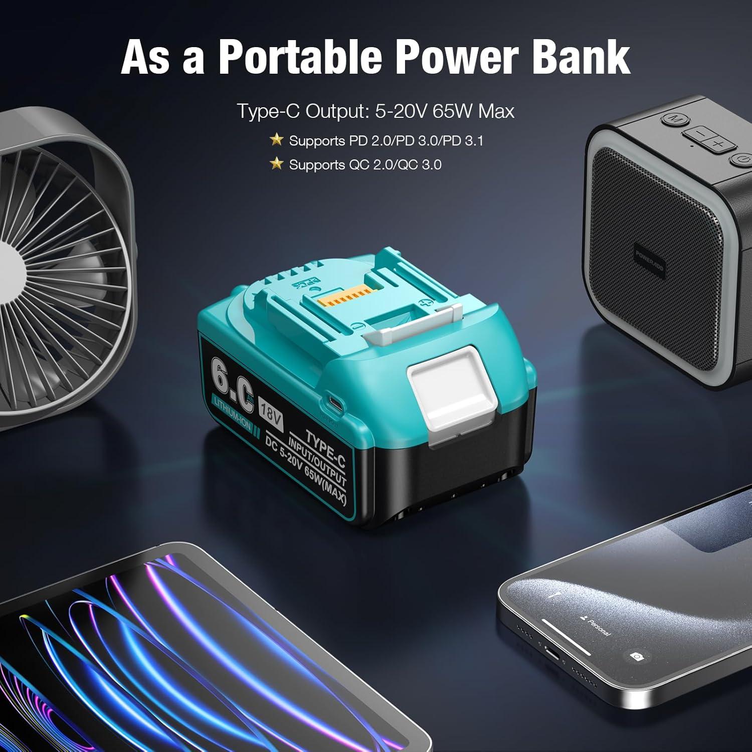 Batería de Reemplazo 18V 6.0Ah Makita BL1850 BL1840 2Pack