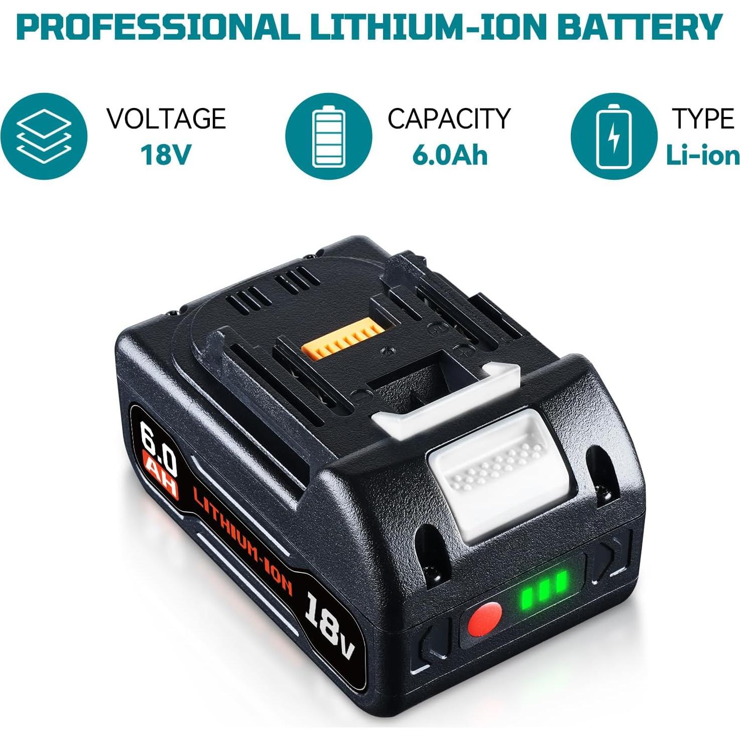 Pack de 2 Baterías de Reemplazo 18V Makita BL1860B 6000mAh