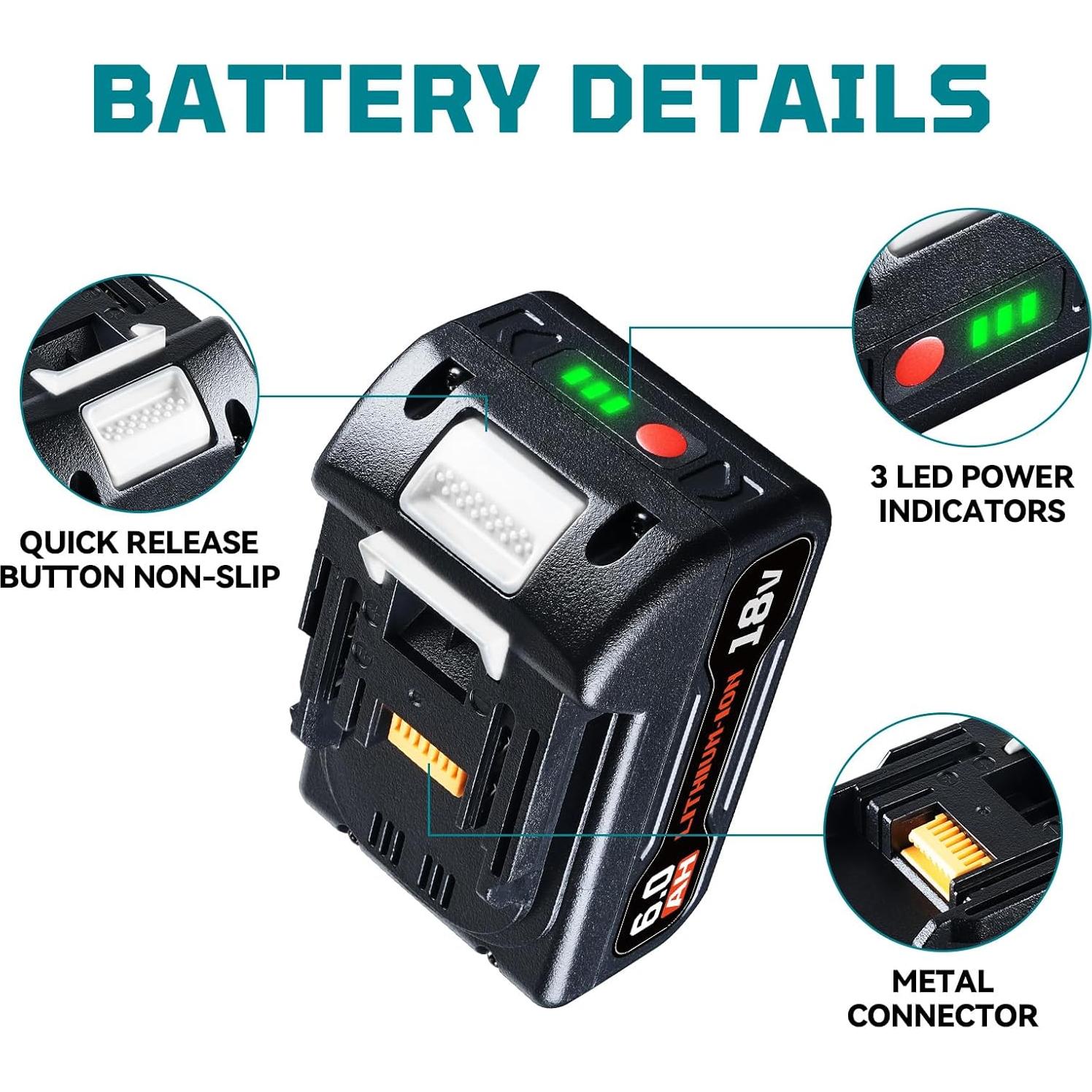 Pack de 2 Baterías de Reemplazo 18V Makita BL1860B 6000mAh