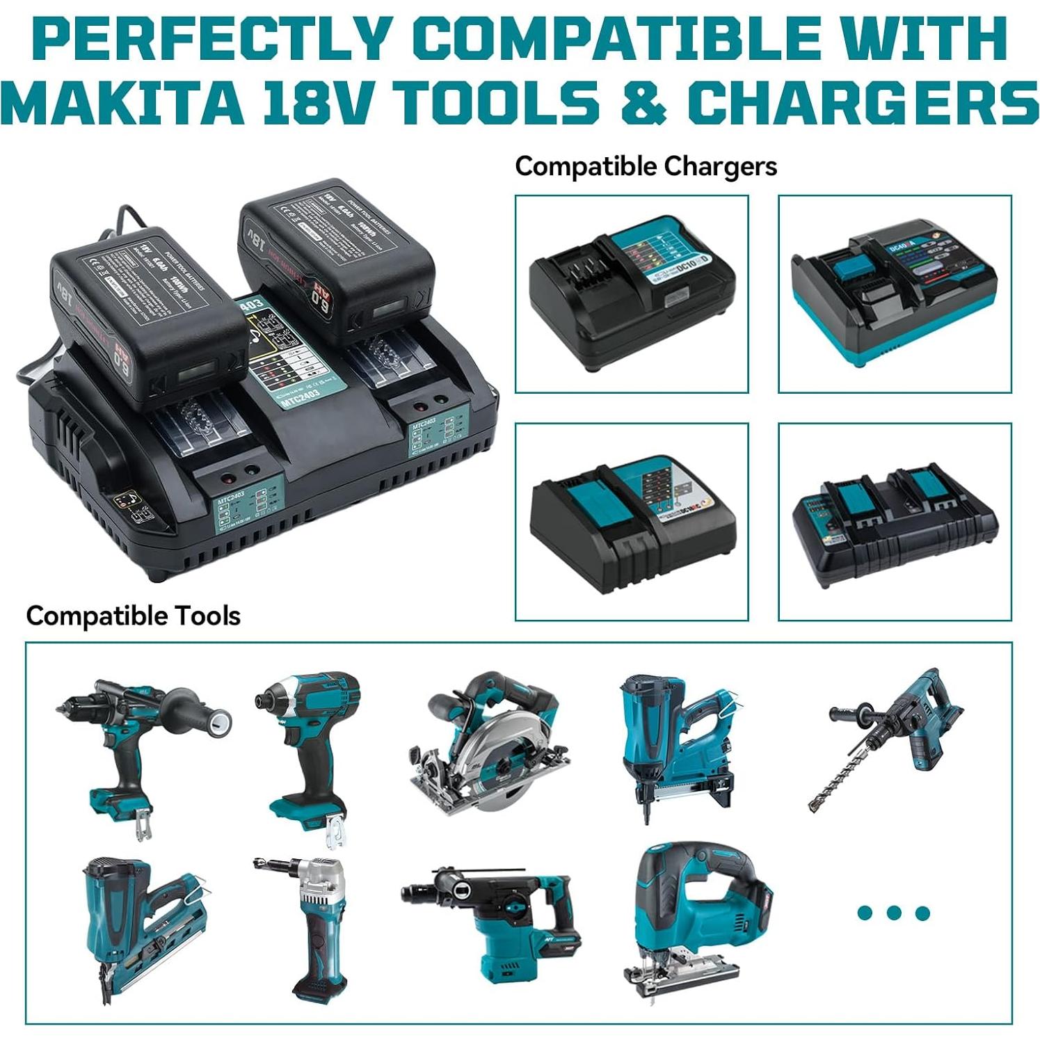 Pack de 2 Baterías de Reemplazo 18V Makita BL1860B 6000mAh