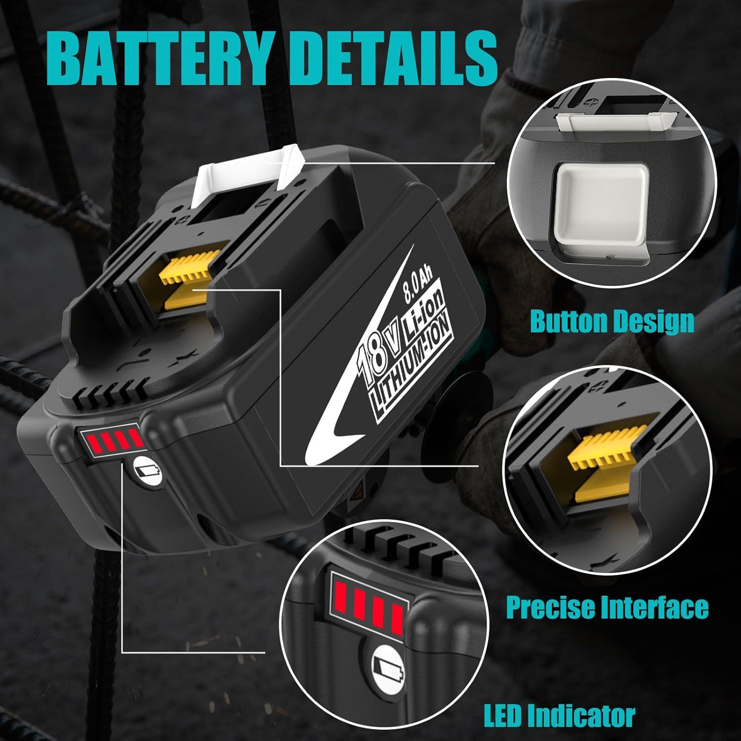 Paquete de 4 Baterías 8000mAh Makita 18V BL1860B BL1850B