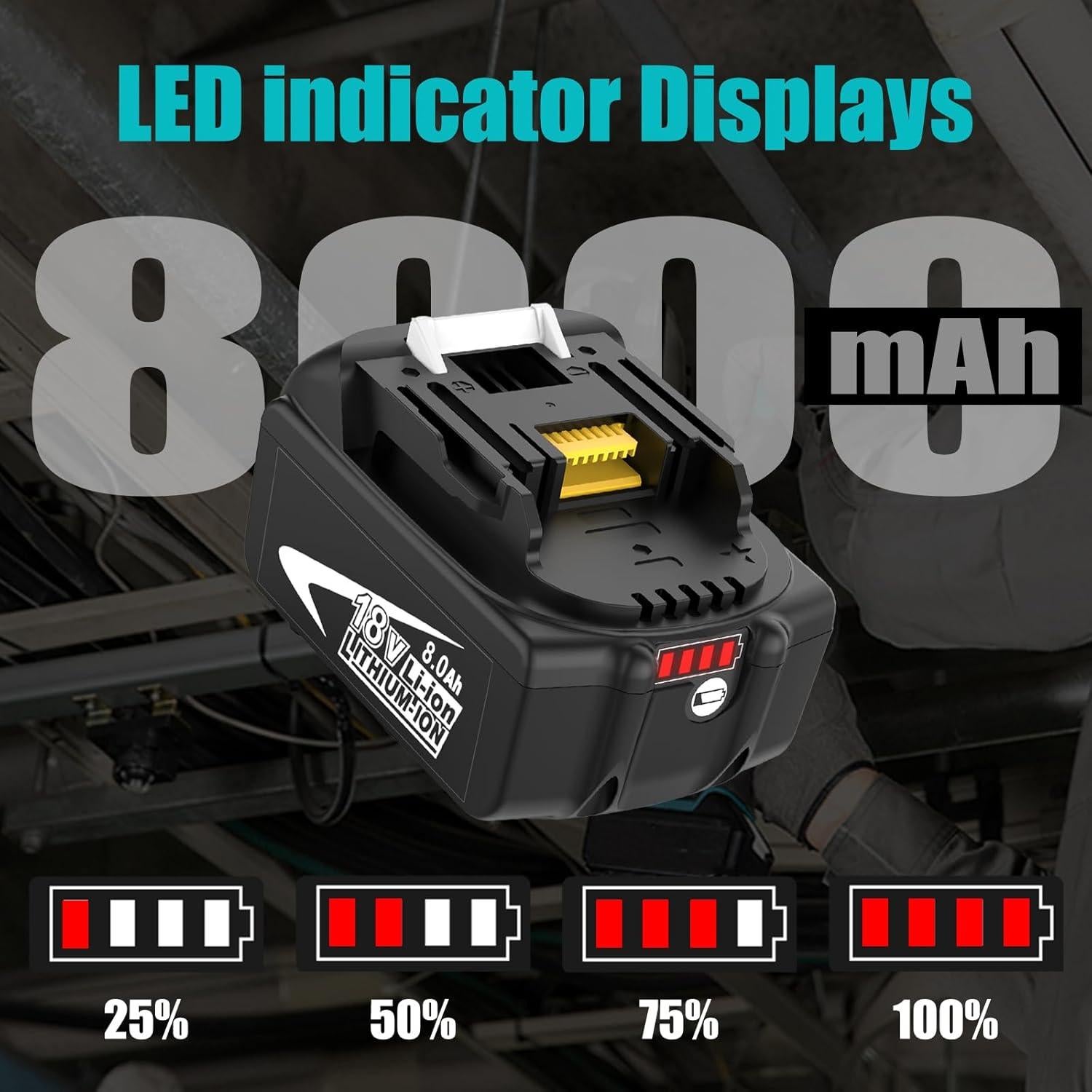 Paquete de 4 Baterías 8000mAh Makita 18V BL1860B BL1850B