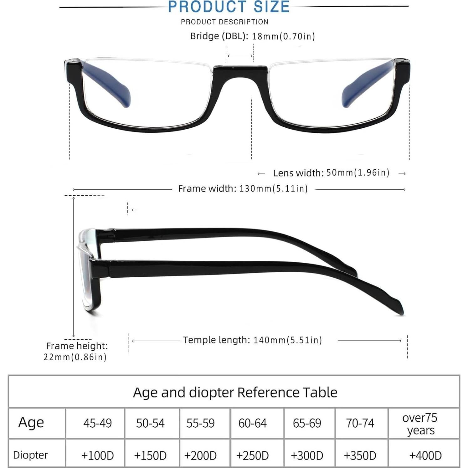 Henotin 4 Pares Gafas de Lectura Media Luna Unisex 4.0 Dioptrías