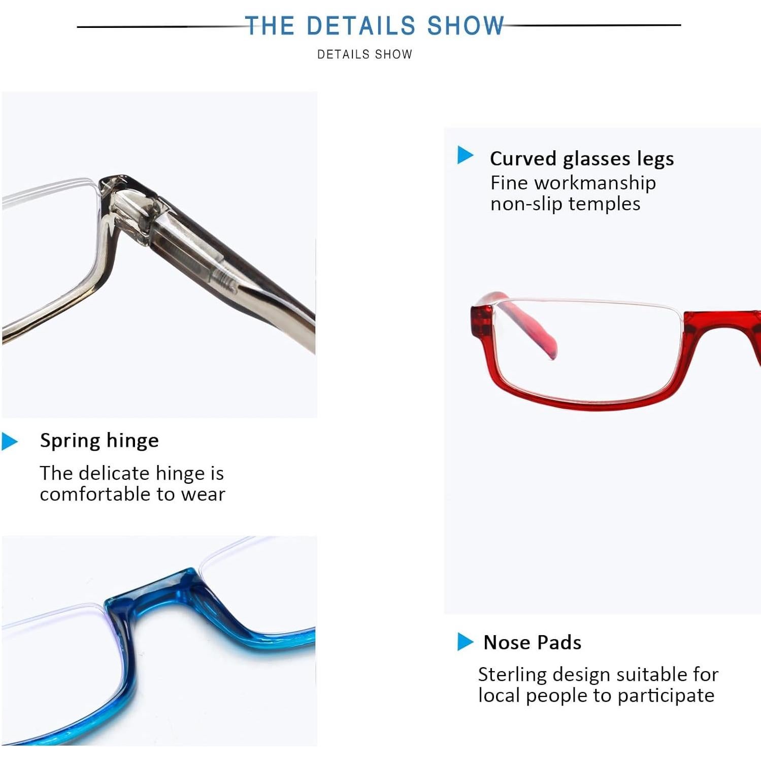 Henotin 4 Pares Gafas de Lectura Media Luna Unisex 4.0 Dioptrías