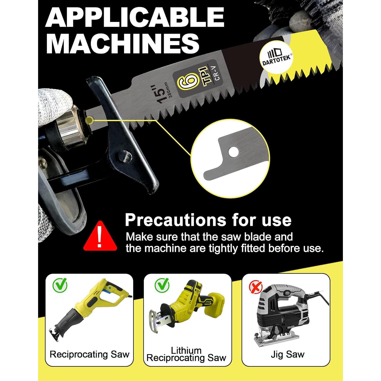 Cuchillas de Poda DARTOTEK 15" Curvadas 4PCS para Sierra Recíproca
