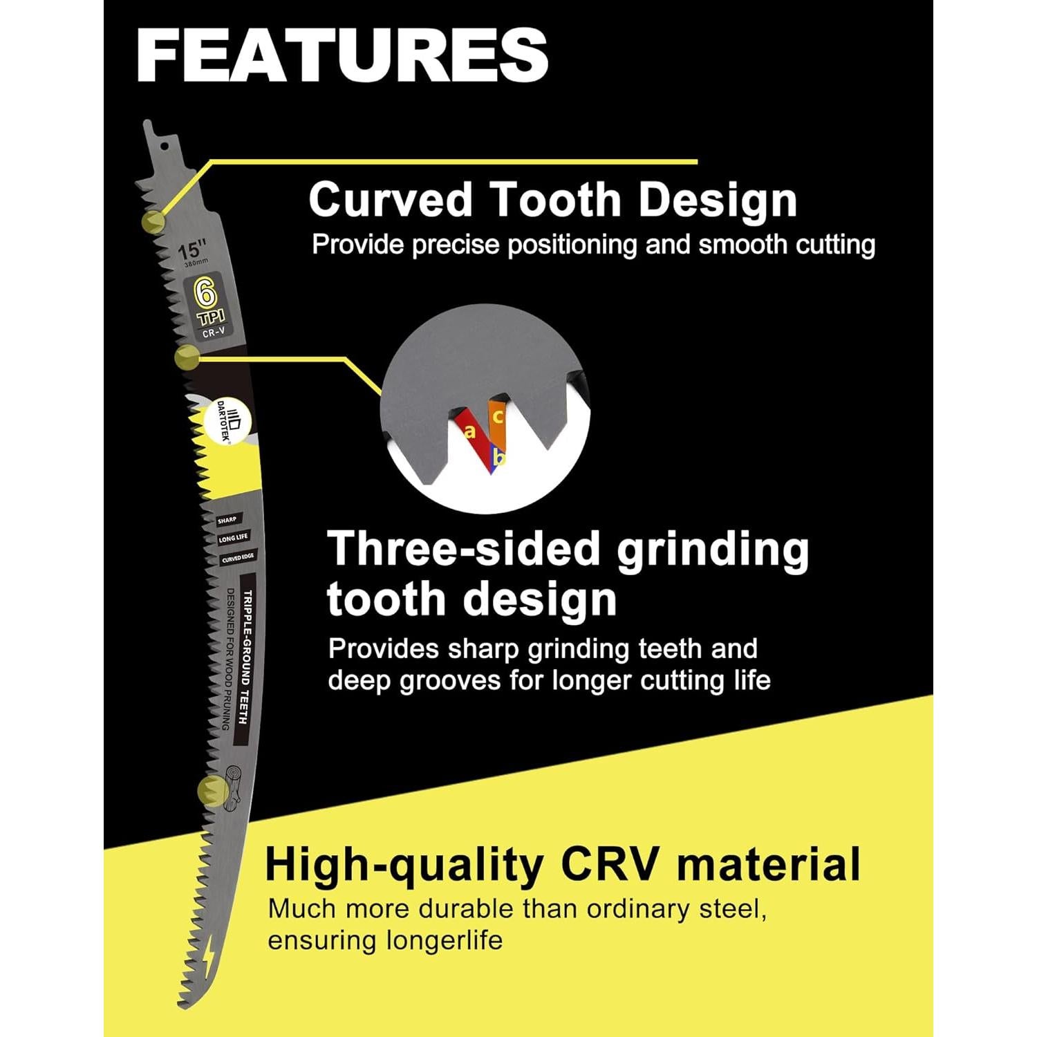 Cuchillas de Poda DARTOTEK 15" Curvadas 4PCS para Sierra Recíproca