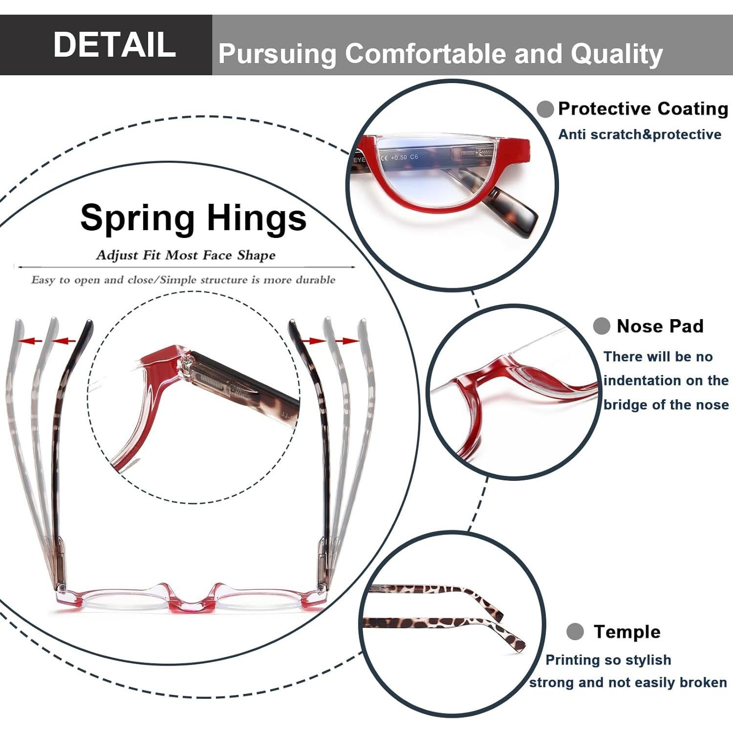 Gafas de Lectura EYEURL Media Montura 5 Paquetes 2.75x