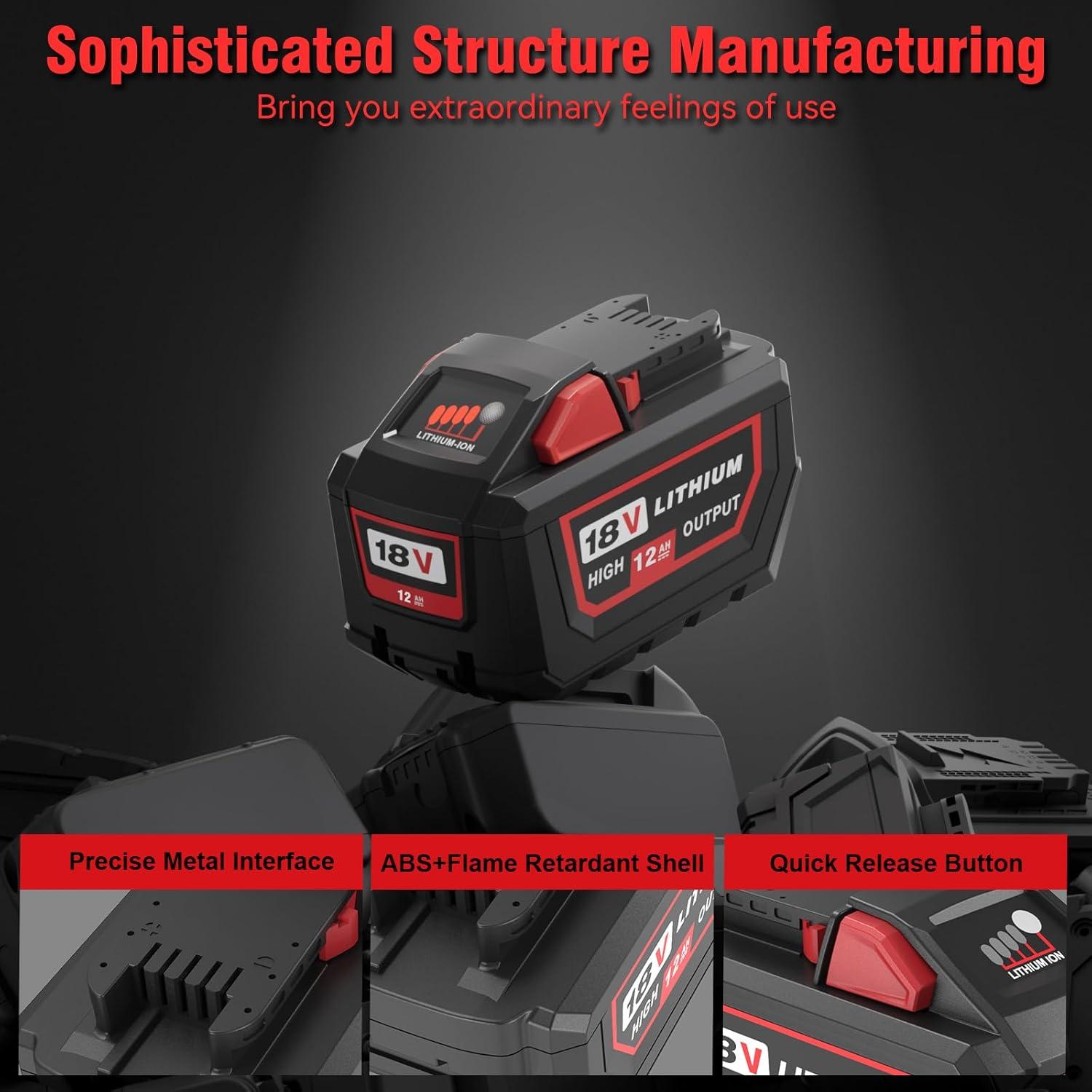 Batería de Litio 18V 12Ah Sunmokite para Milwaukee M-18