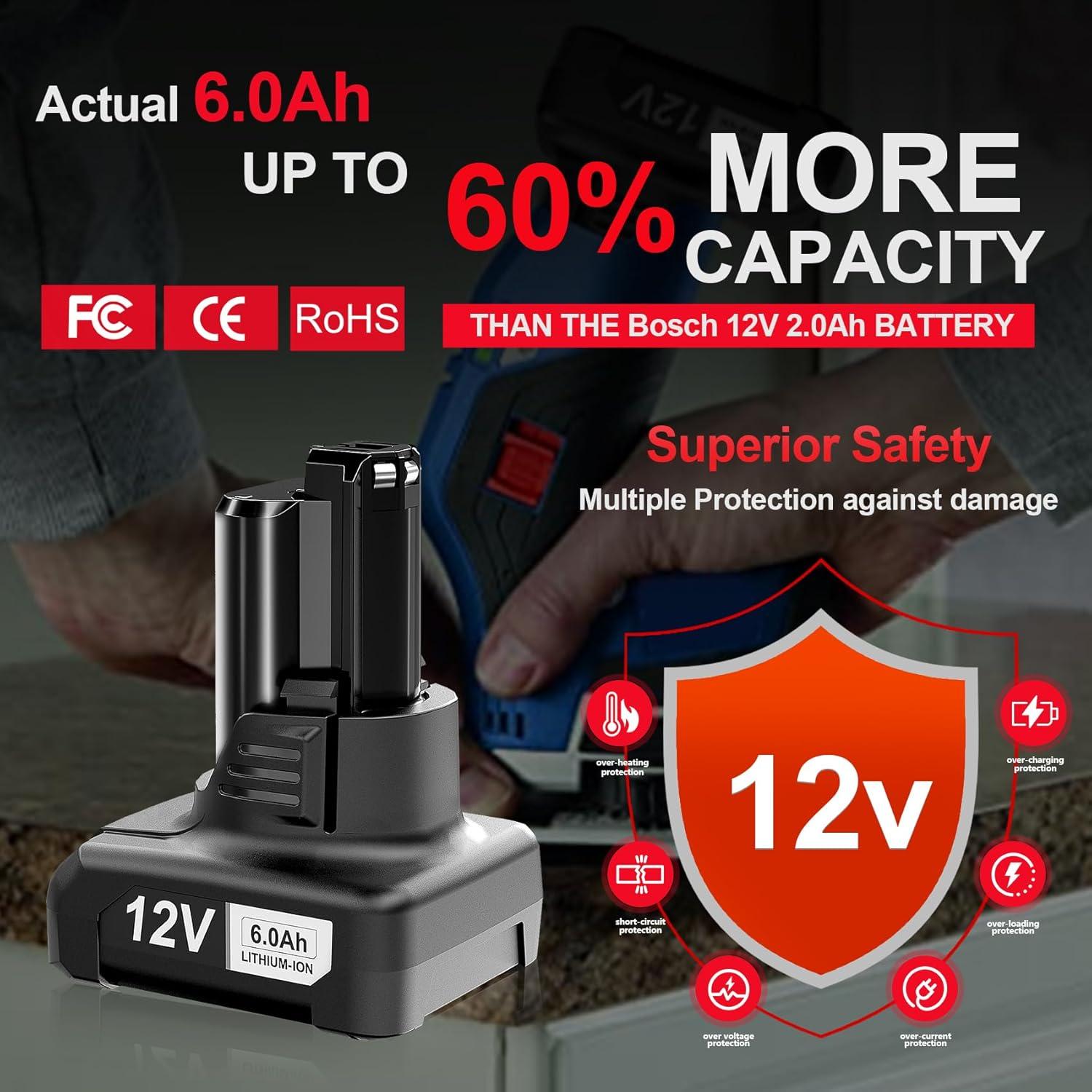 Batería de Reemplazo Bosch 12V GBA12V60 6000mAh 2Pack