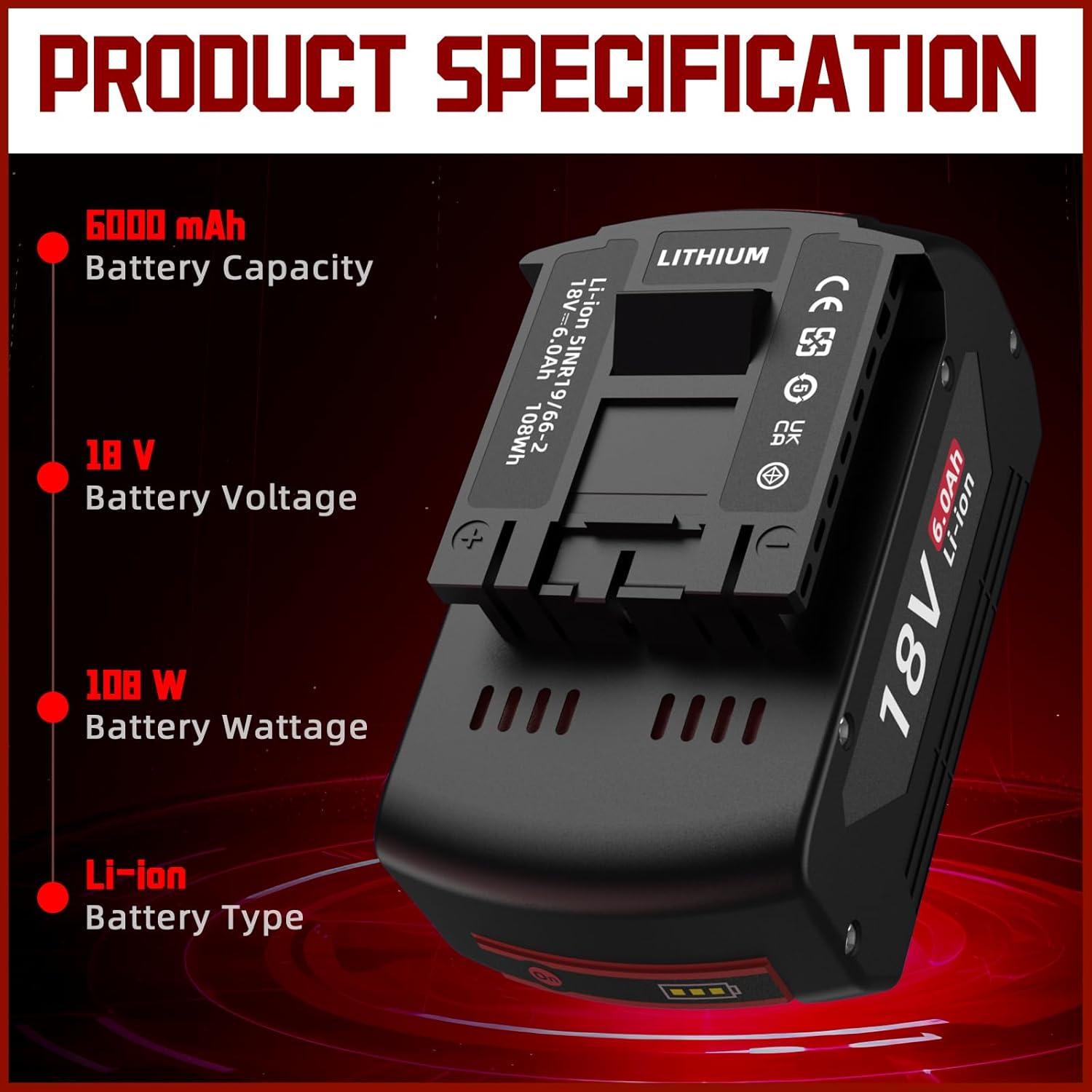 Batería de 18V 6.0Ah Bosch - Reemplazo para BAT609 y más