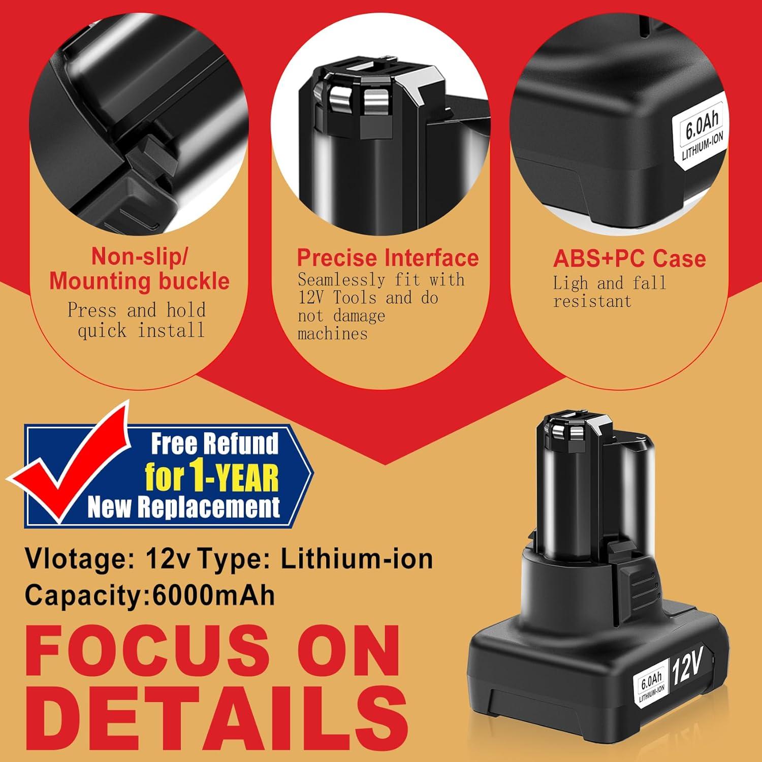 Batería de Reemplazo Bosch 12V GBA12V60 6.0Ah Litio-ion