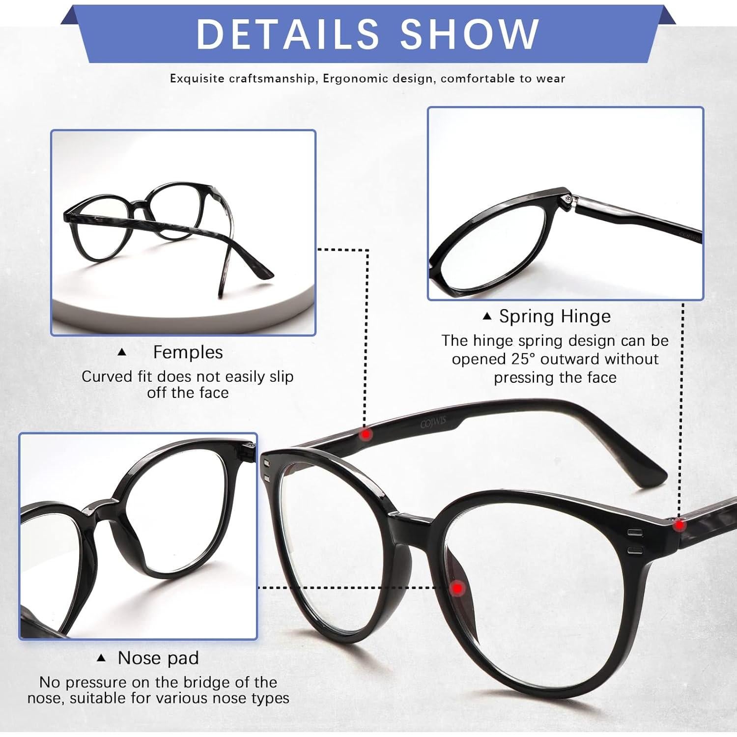 Gafas de lectura COJWIS 5 pares con bloqueo luz azul 3.5x