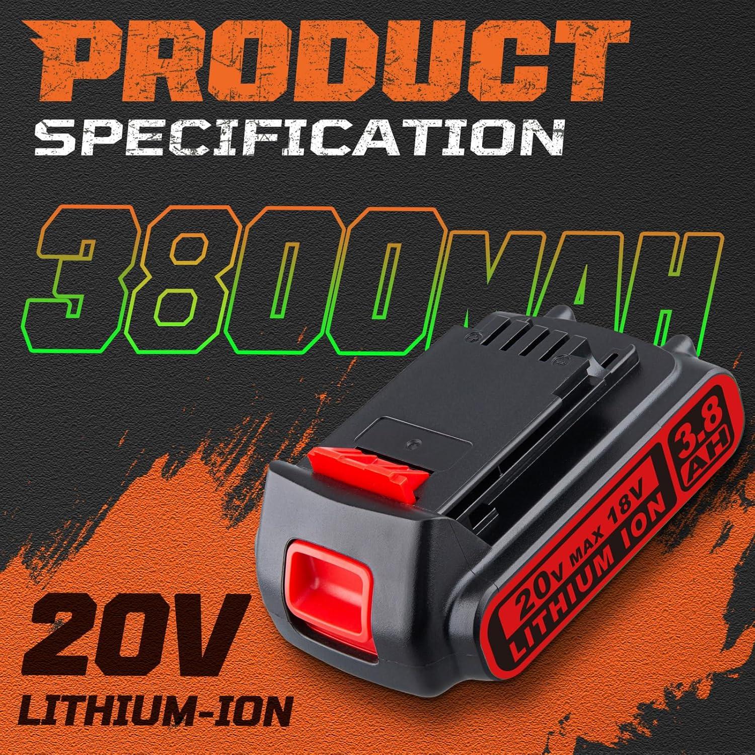 Batería de Litio 20V 3.8Ah Masione para Black & Decker (2-Pack)