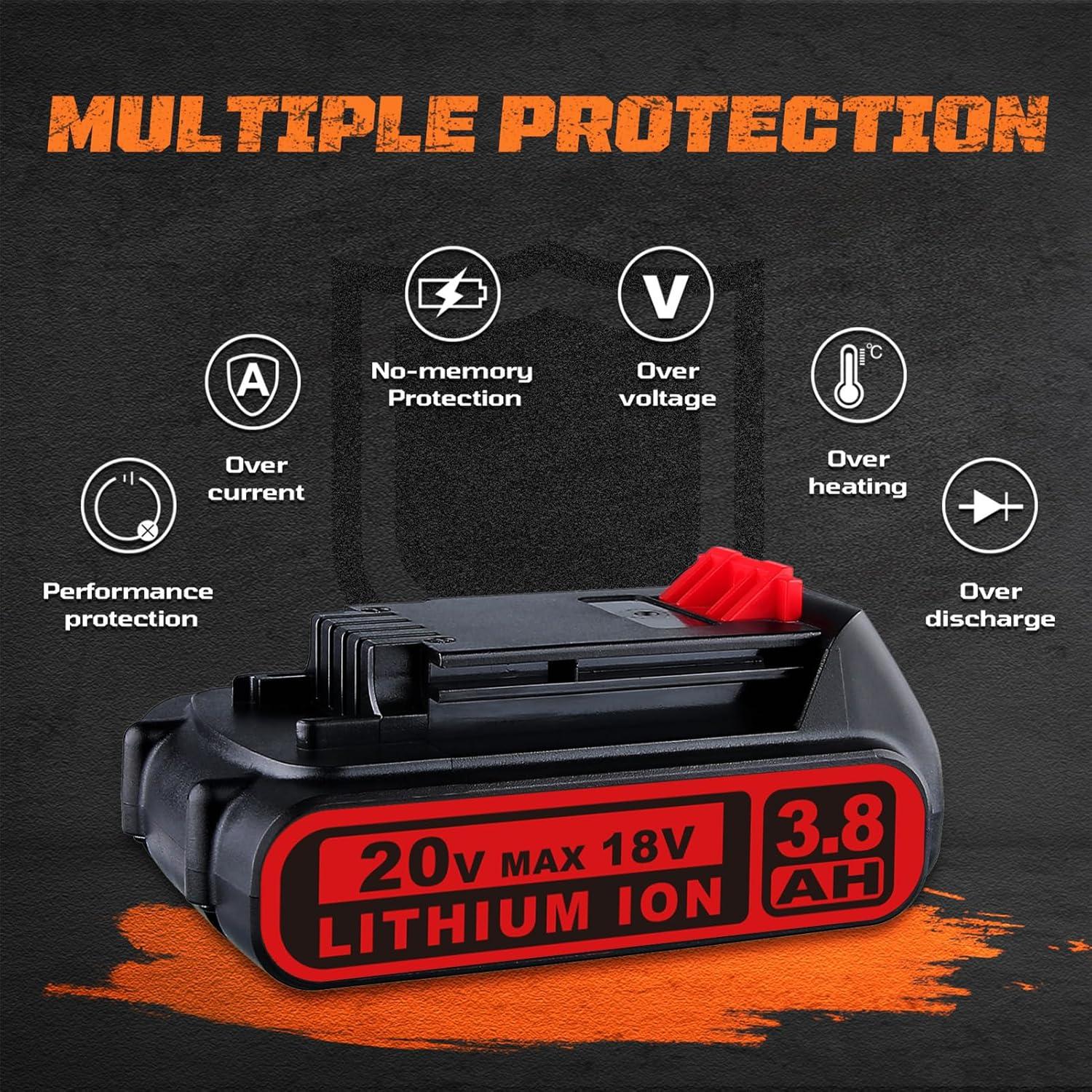 Batería de Litio 20V 3.8Ah Masione para Black & Decker (2-Pack)