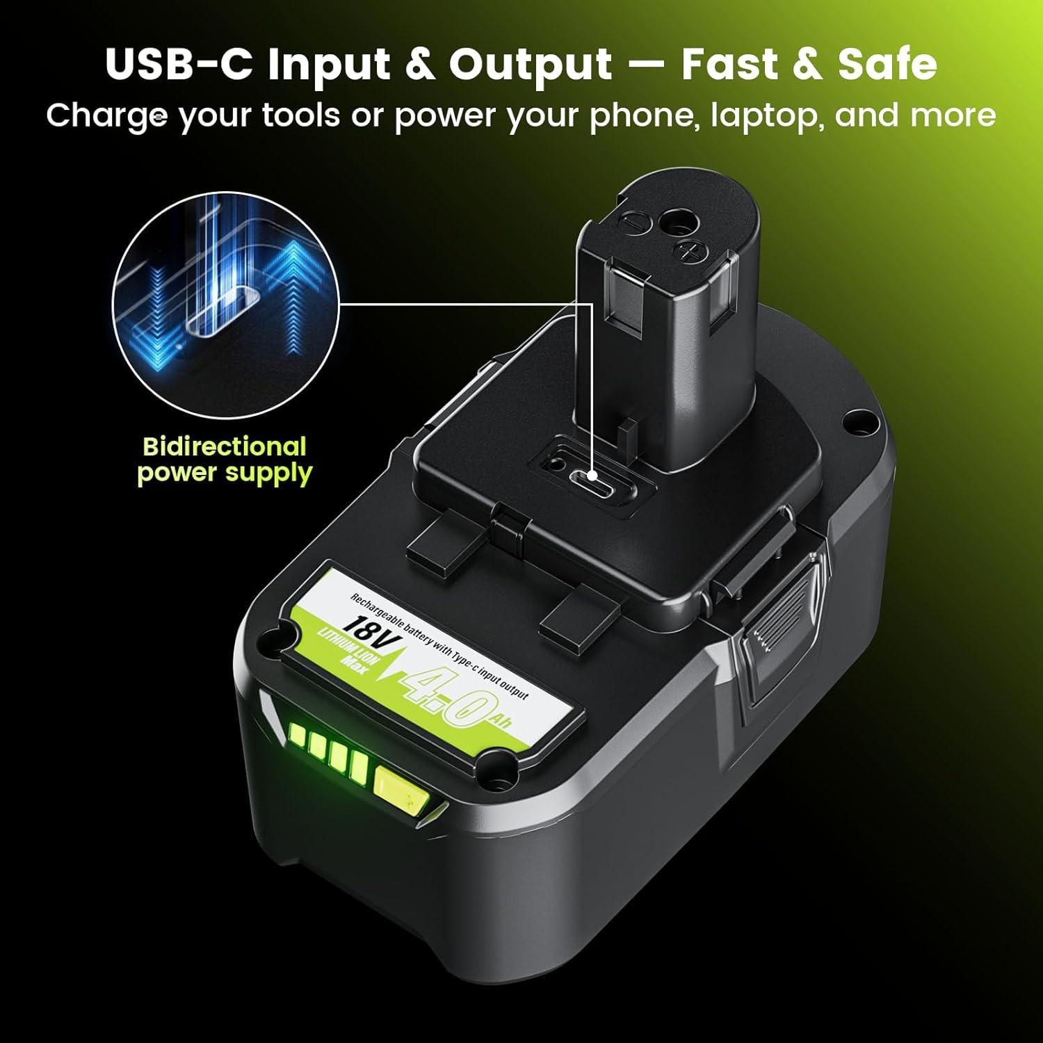 Batería de Litio 18V 4Ah PUJIAMX para Herramientas Ryobi