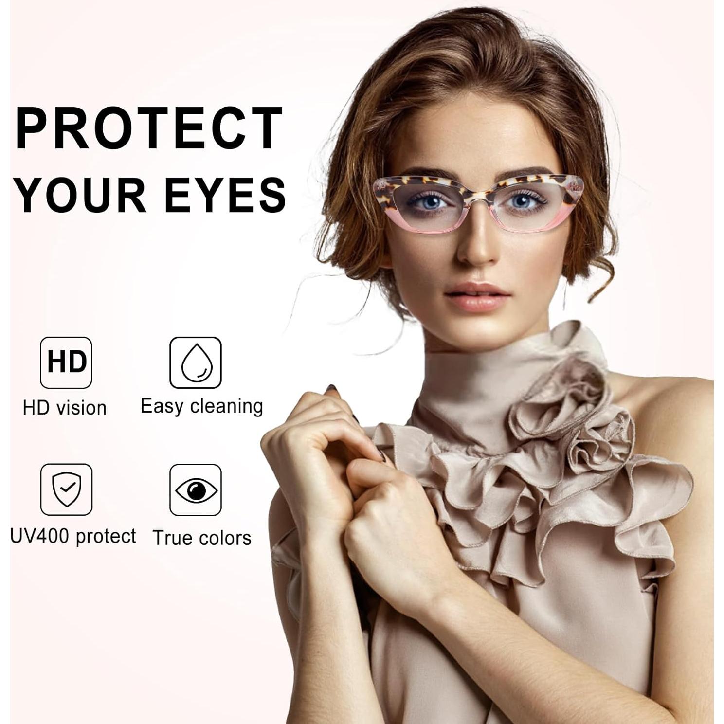 Paquete de 6 Gafas de Lectura Ojo de Gato para Mujeres con Luz Azul