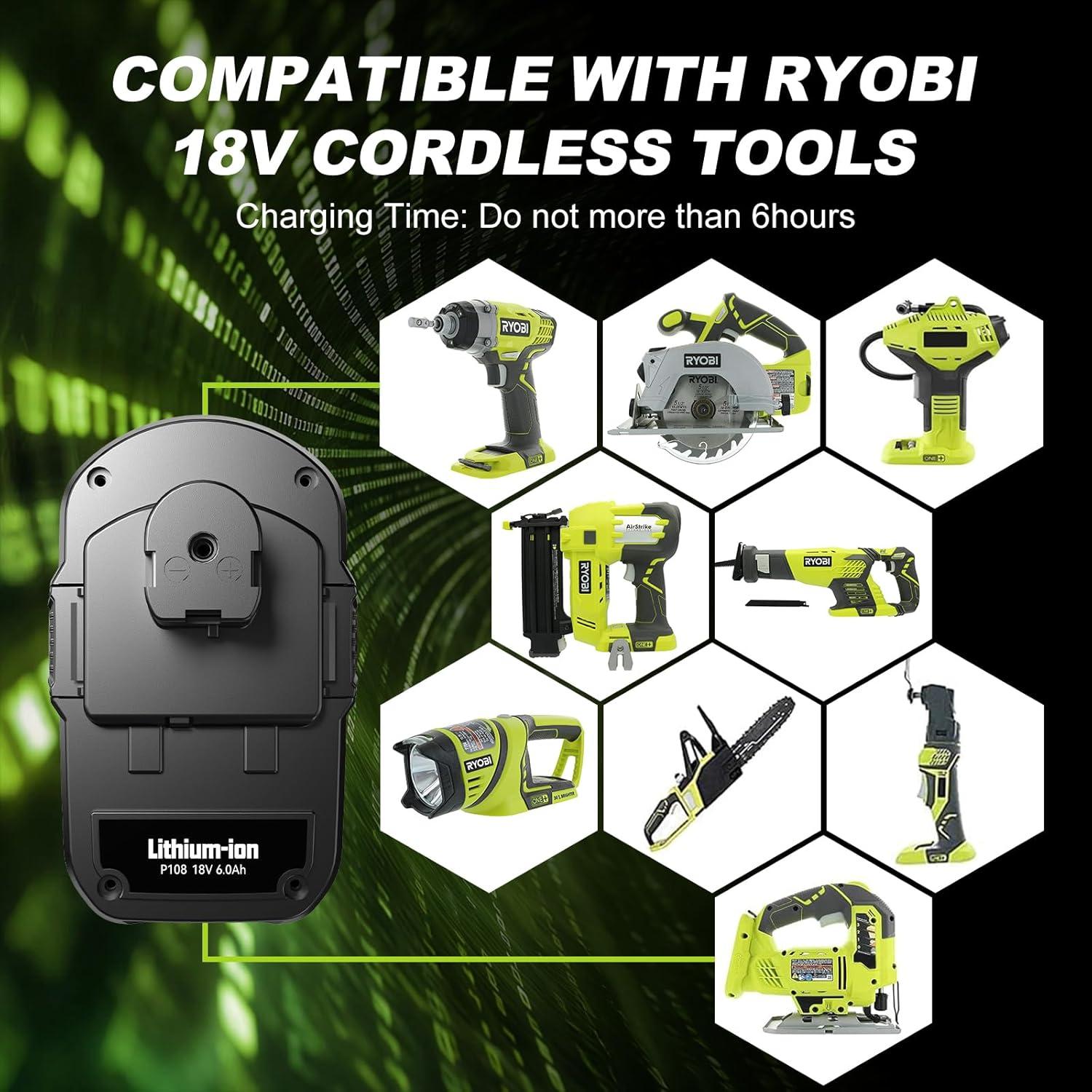 Batería de Reemplazo 18V 6.0Ah Ryobi ONE+ 2 Paquetes