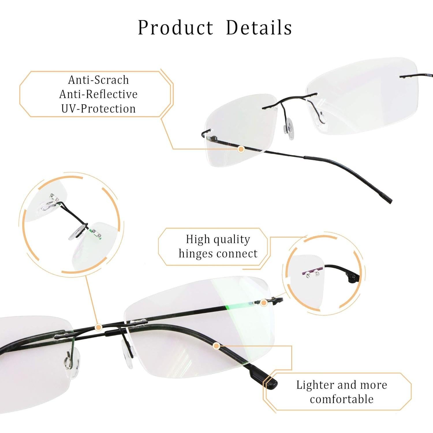 Gafas de lectura LifeArt +2.25, anti-fatiga ocular, sin montura