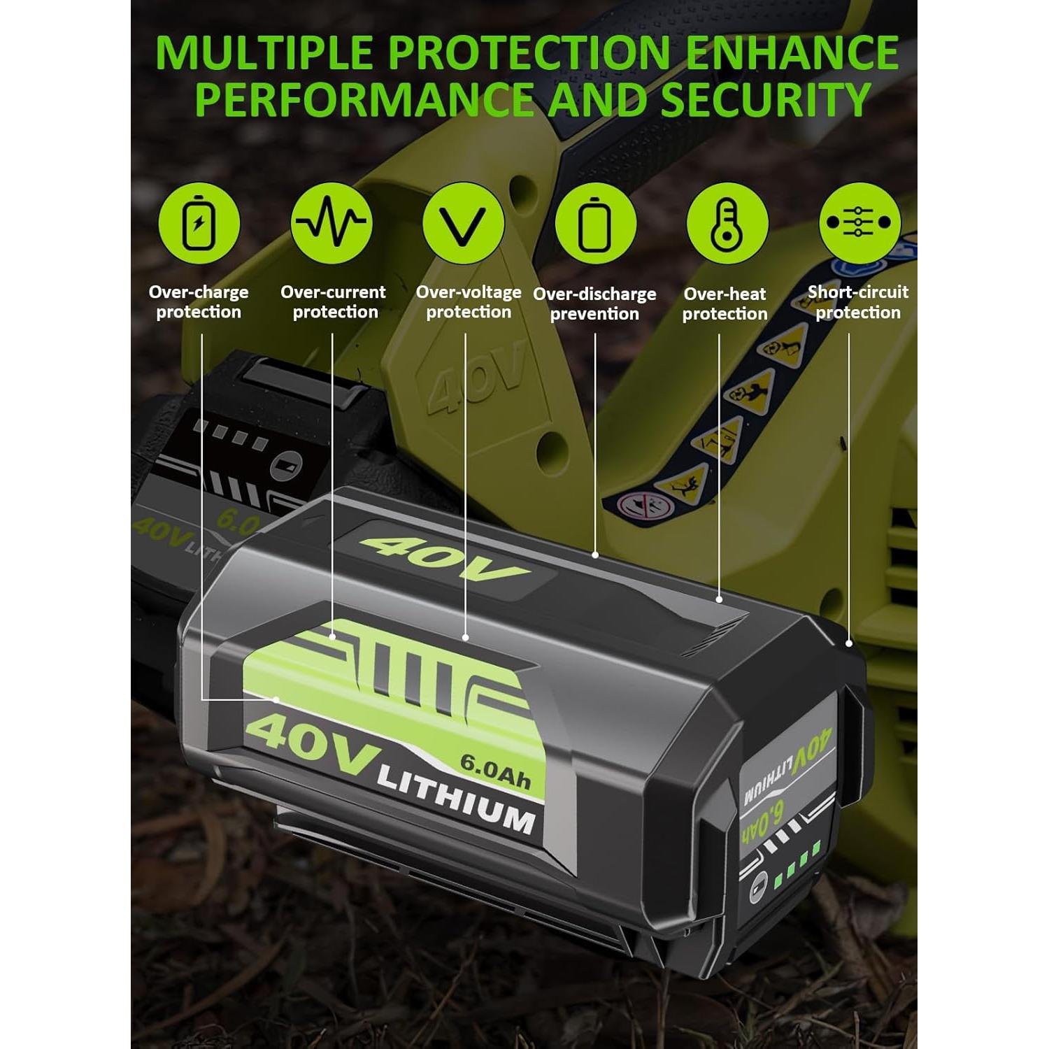 Paquete de 2 Baterías Litio Ion 40V 6.0Ah Zuyitoku Compatible Ryobi