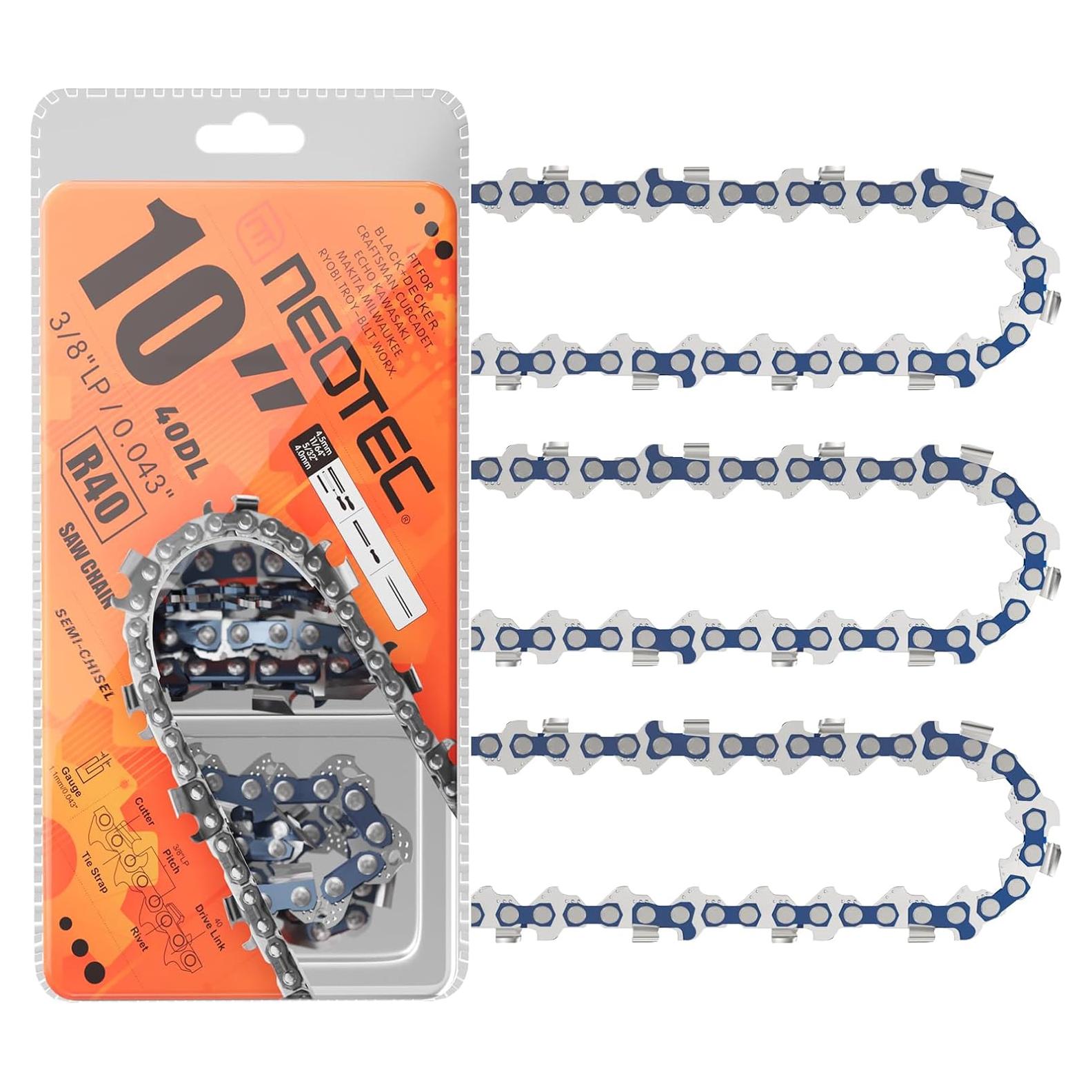 Cadena de Motosierra NEO-TEC 10" 3/8 LP .043 40 Enlaces - 3 Piezas
