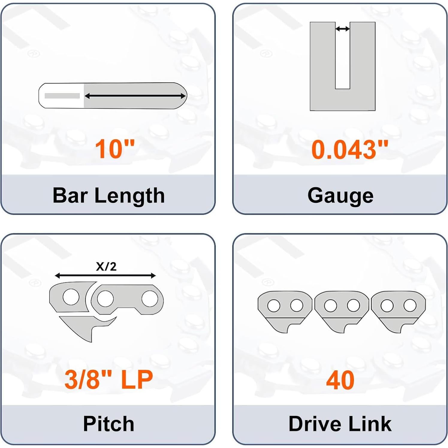 Cadena de Motosierra NEO-TEC 10" 3/8 LP .043 40 Enlaces - 3 Piezas