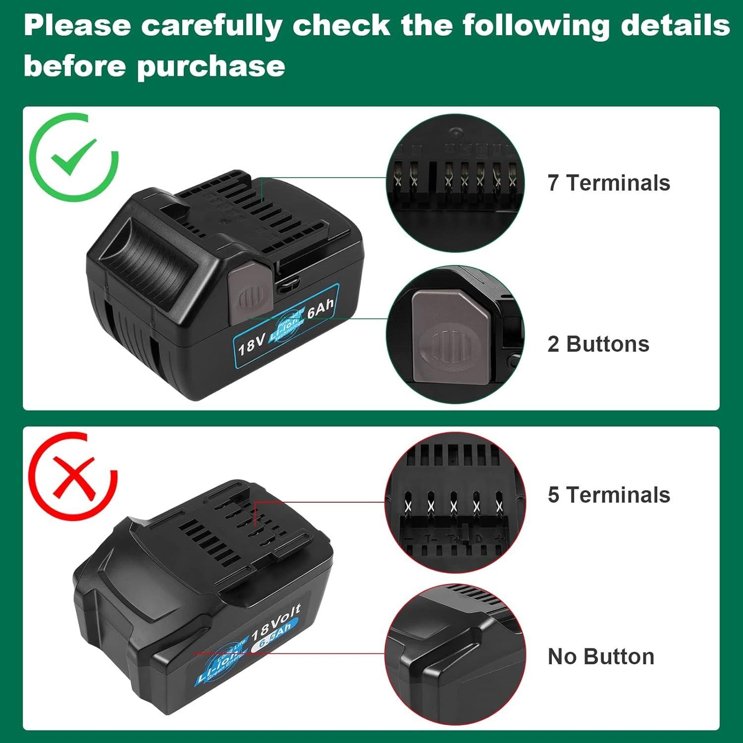 Paquete de 2 Baterías Li-ion 6.0 Ah 18V para Hitachi y Metabo