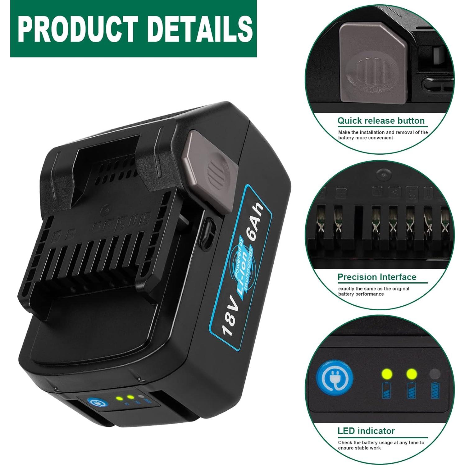 Paquete de 2 Baterías Li-ion 6.0 Ah 18V para Hitachi y Metabo