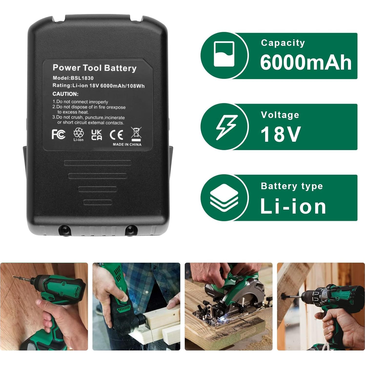 Paquete de 2 Baterías Li-ion 6.0 Ah 18V para Hitachi y Metabo
