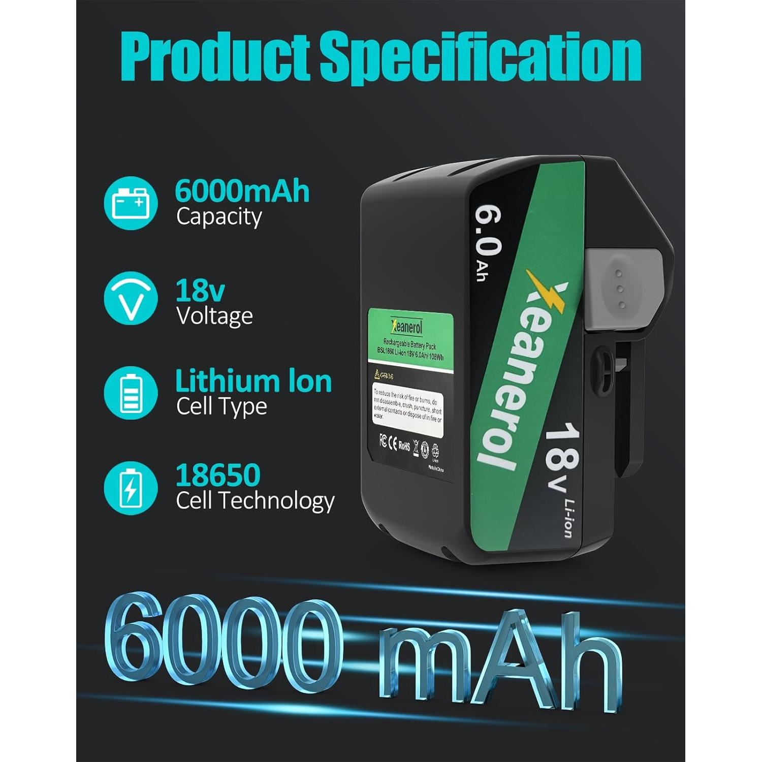 Batería de Reemplazo 18V 6.0Ah Xeanerol para Metabo HPT