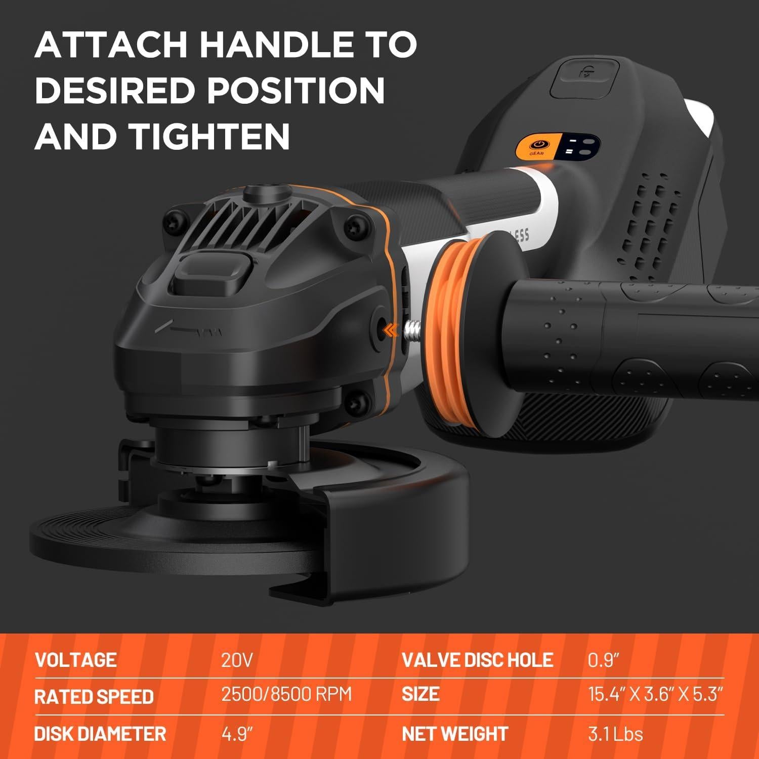 Amoladora Angular Inalámbrica LiTHELi 20V 4.9" Sin Escobillas