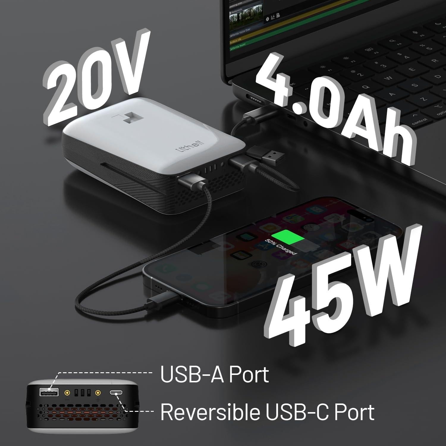 Amoladora Angular Inalámbrica LiTHELi 20V 4.9" Sin Escobillas