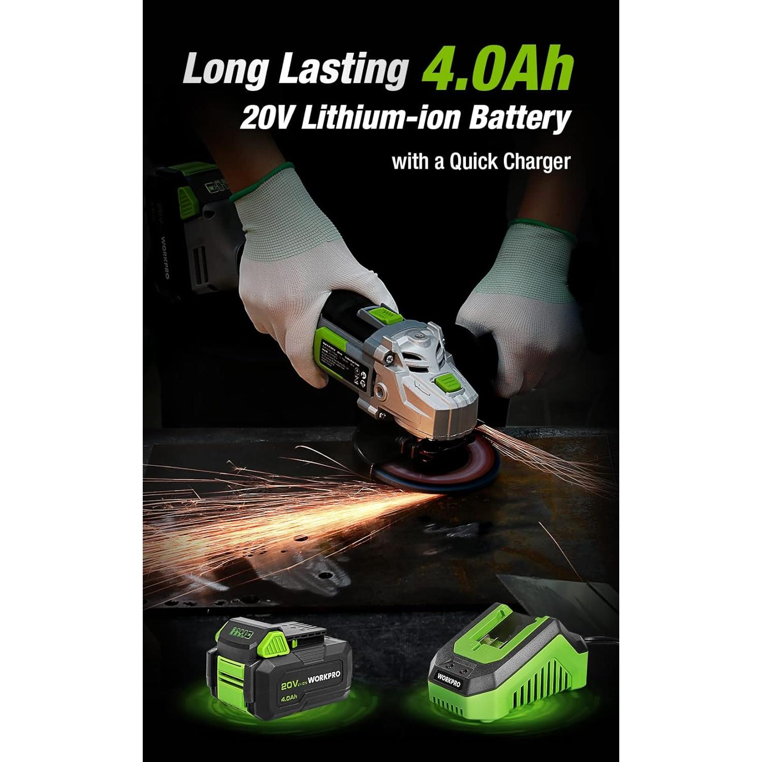 Amoladora Angular Inalámbrica WORKPRO 20V 4-1/2" con Batería