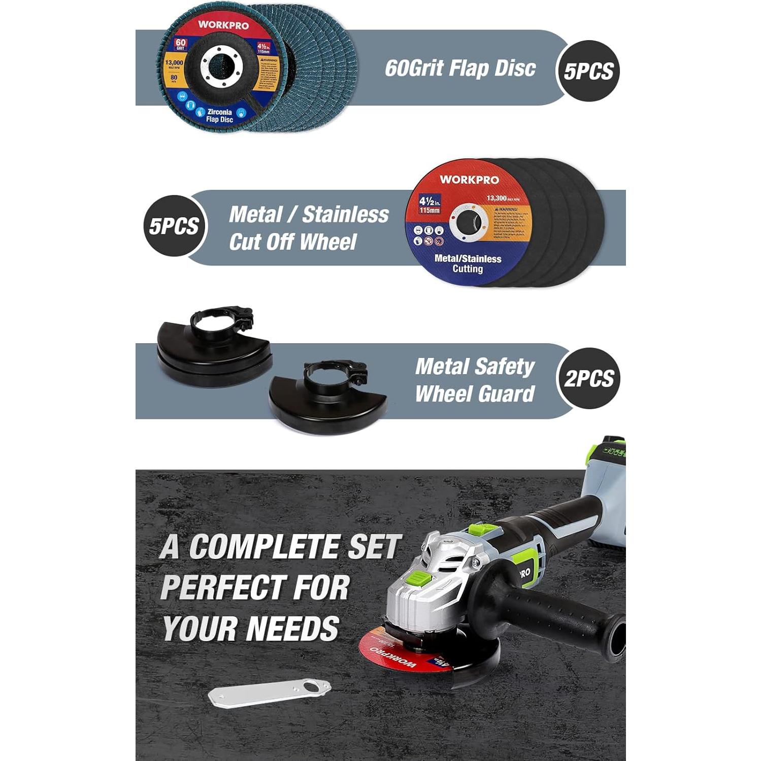 Amoladora Angular Inalámbrica WORKPRO 20V 4-1/2" con Batería