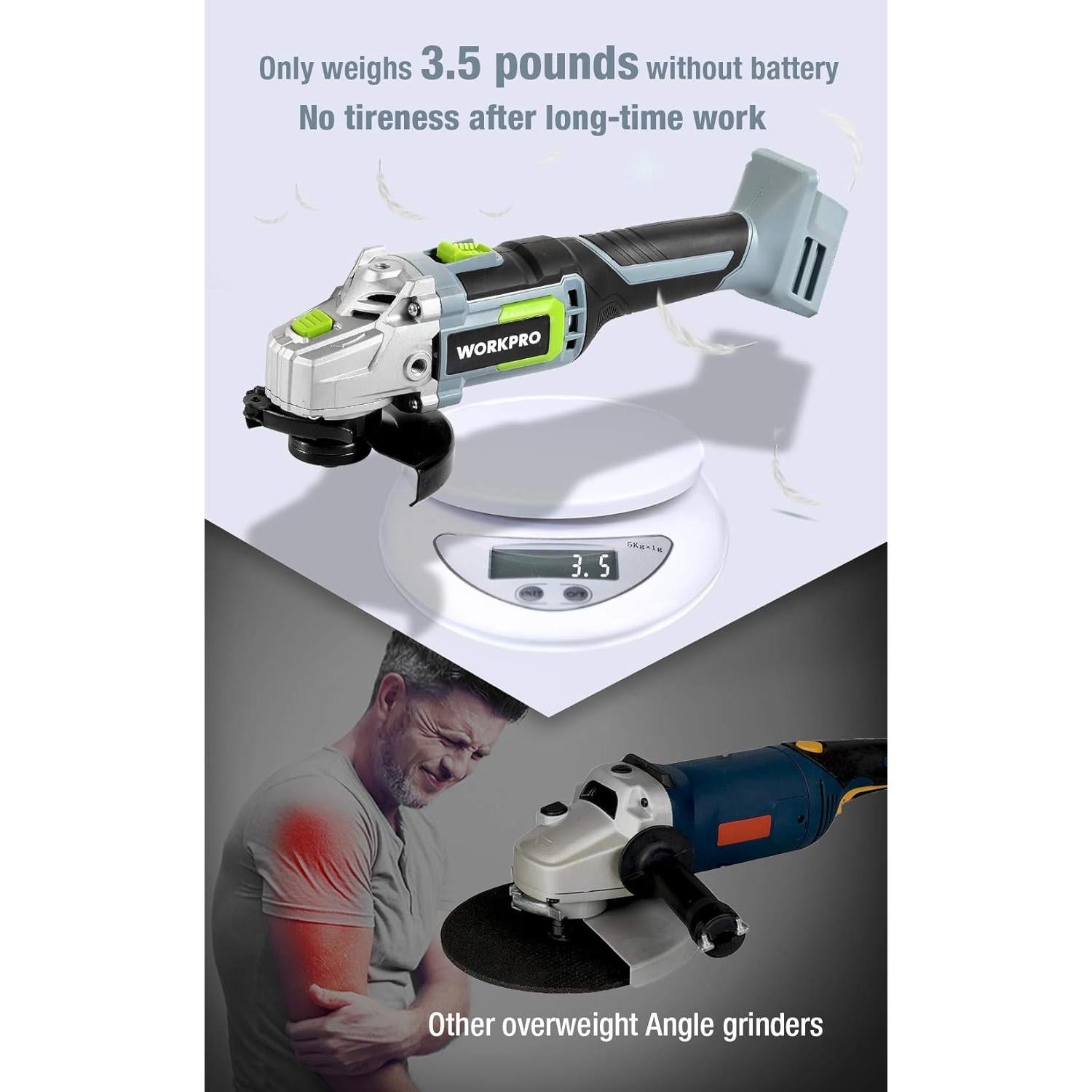 Amoladora Angular Inalámbrica WORKPRO 20V 4-1/2" con Batería