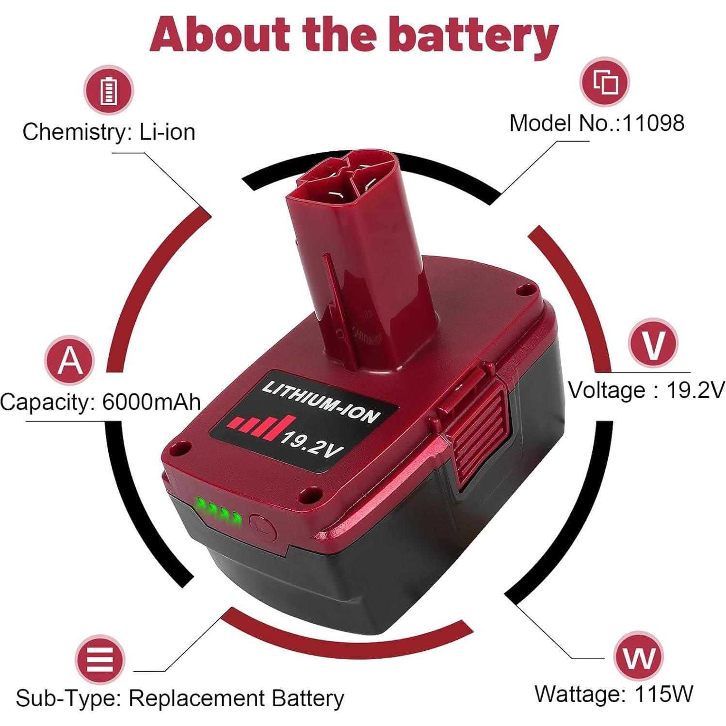 TREE.NB 2 Baterías 6.0Ah 19.2V Reemplazo Craftsman + Cargador