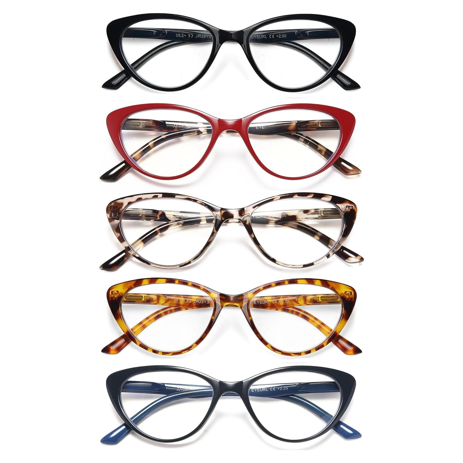 EYEURL 5 Pack-Reading Glasses for Women Fashion Cat Eye Reading Glasses Blue Light Blocking Computer Readers with Spring Hinges Cat Eye Eyeglasses2.0