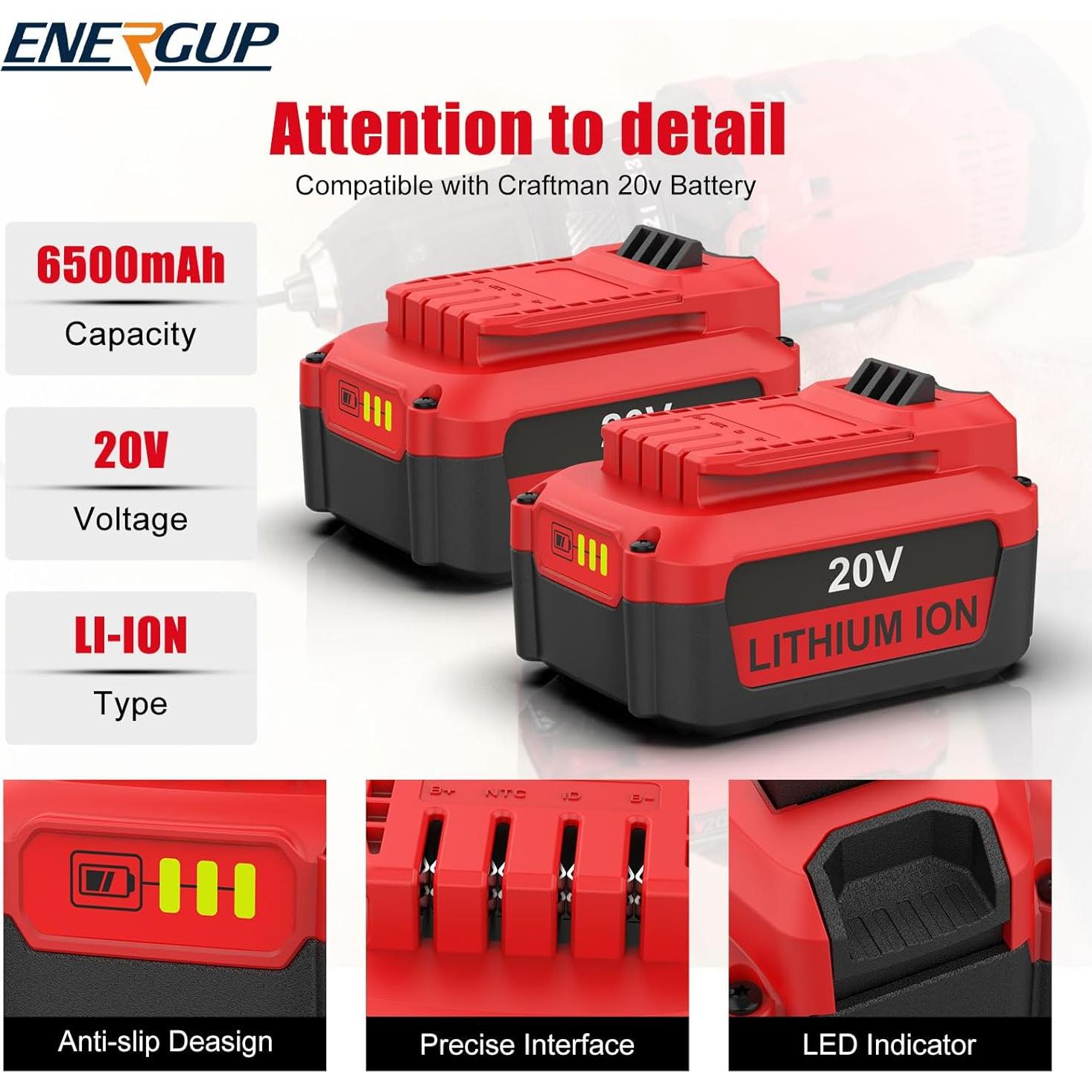 2Pack Baterías de Litio 20V Craftsman 6500mAh + Cargador Doble