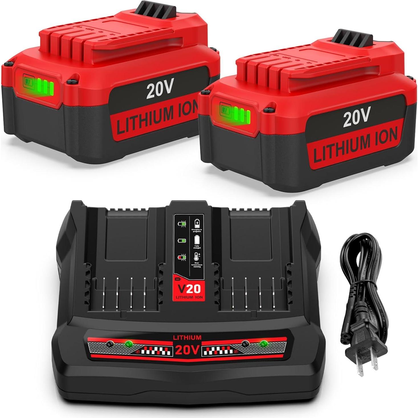 2Pack Baterías de Litio 20V Craftsman 6500mAh + Cargador Doble