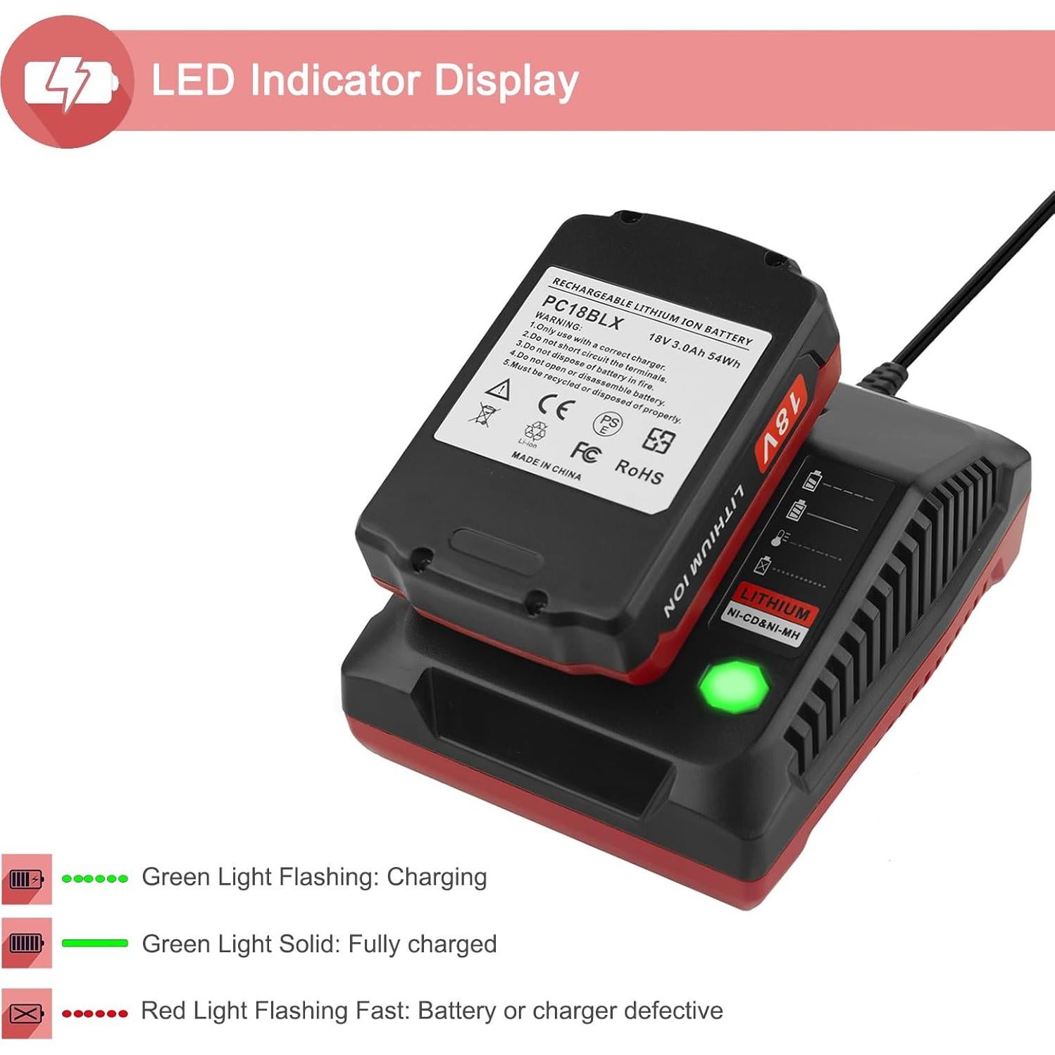 2 Baterías de Litio 18V Porter Cable PC18BLX + Cargador PCXMVC