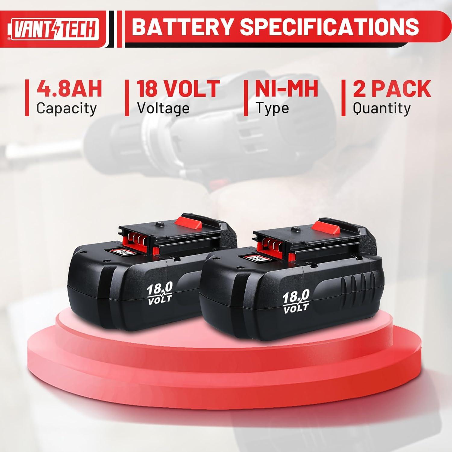 Batería VANTTECH 2Pack 4.8Ah 18V Ni-Mh para Porter Cable