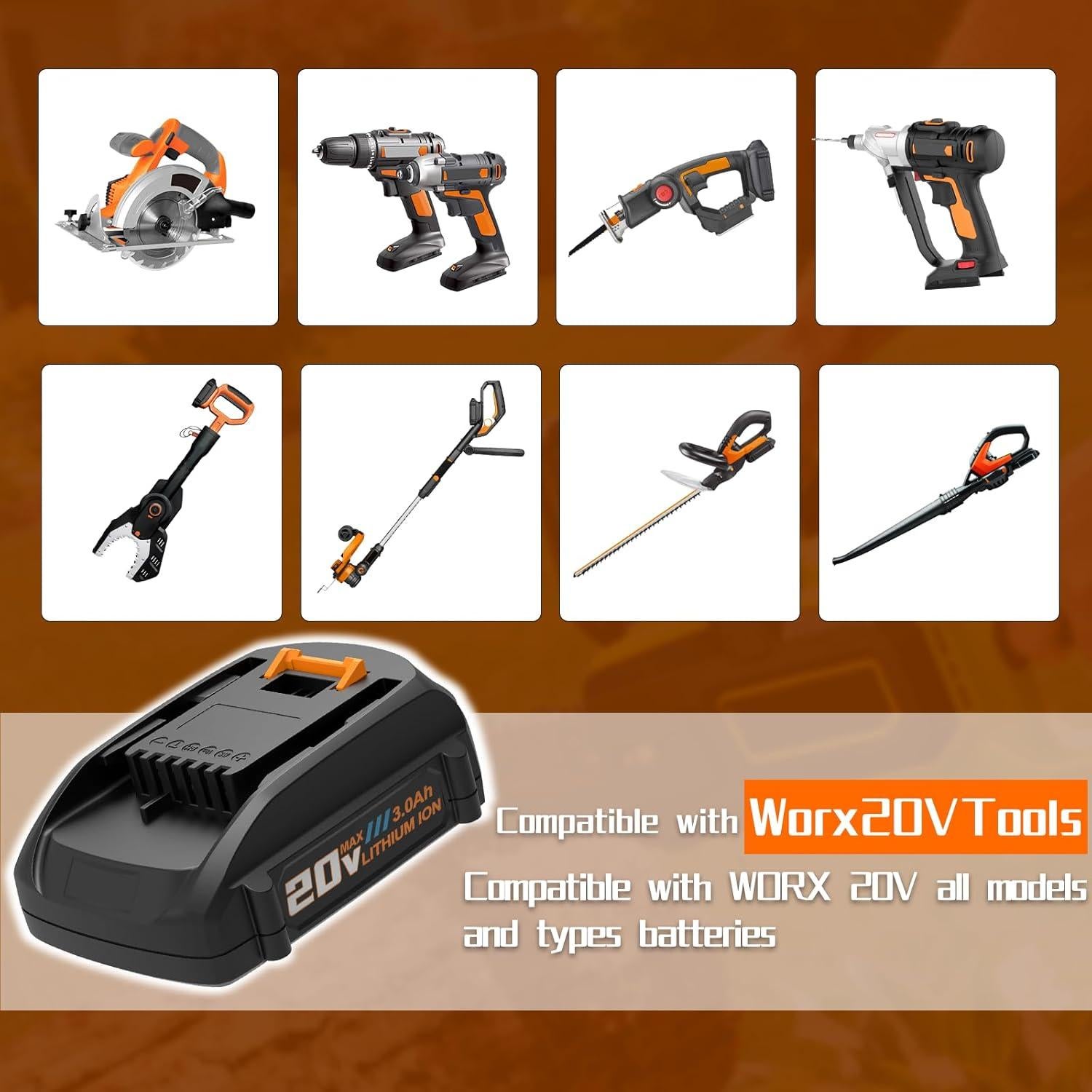 2 Baterías de Reemplazo 3000mAh Koedsion para Worx 20V