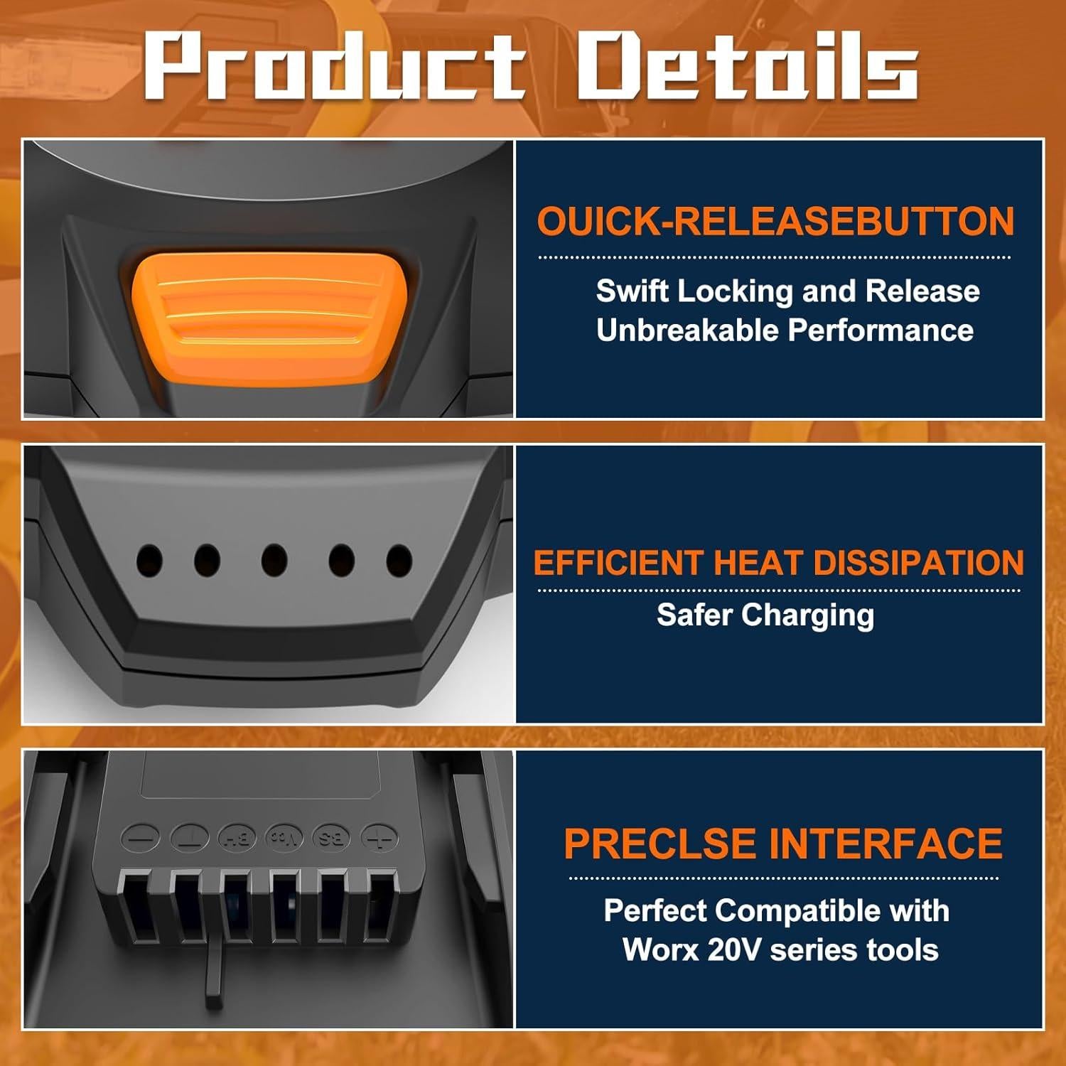 2 Baterías de Reemplazo 3000mAh Koedsion para Worx 20V