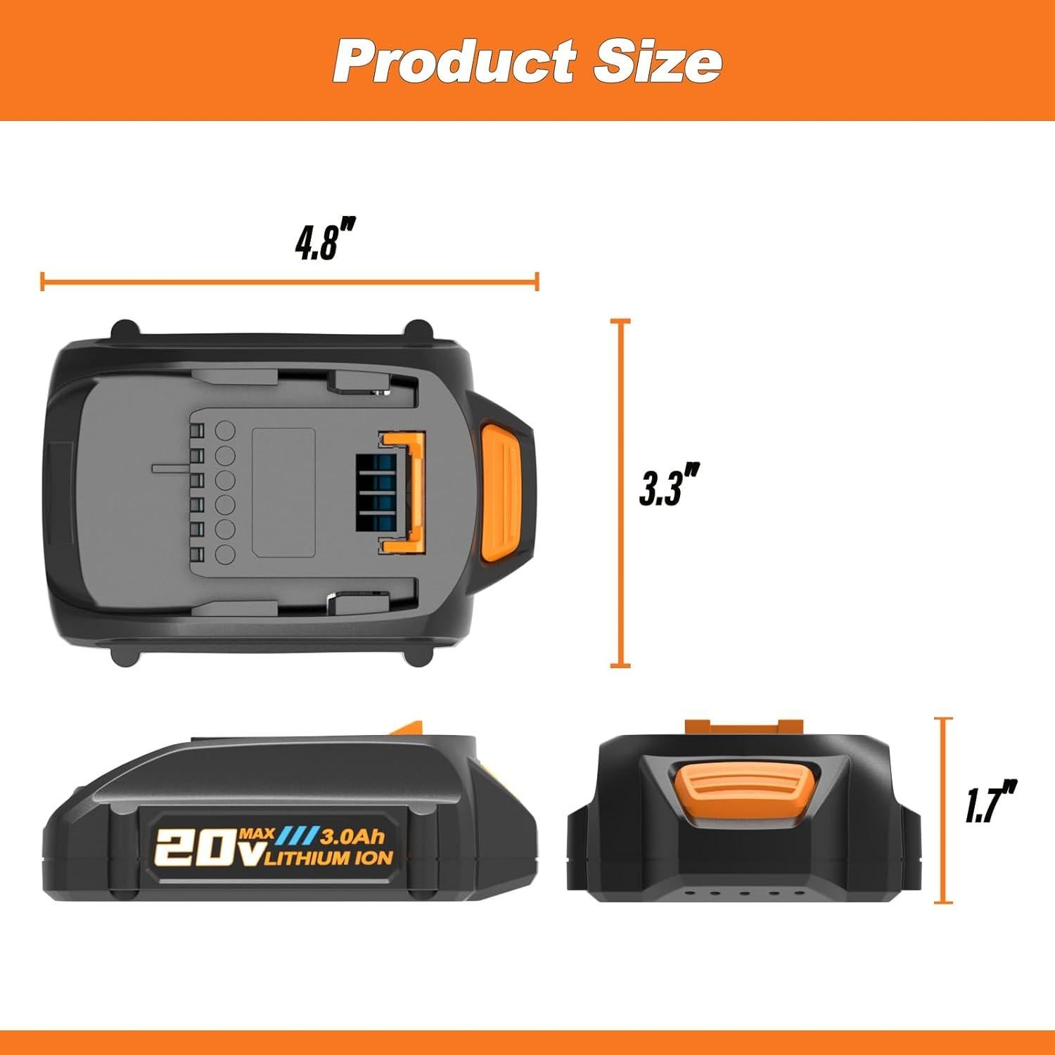2 Baterías de Reemplazo 3000mAh Koedsion para Worx 20V