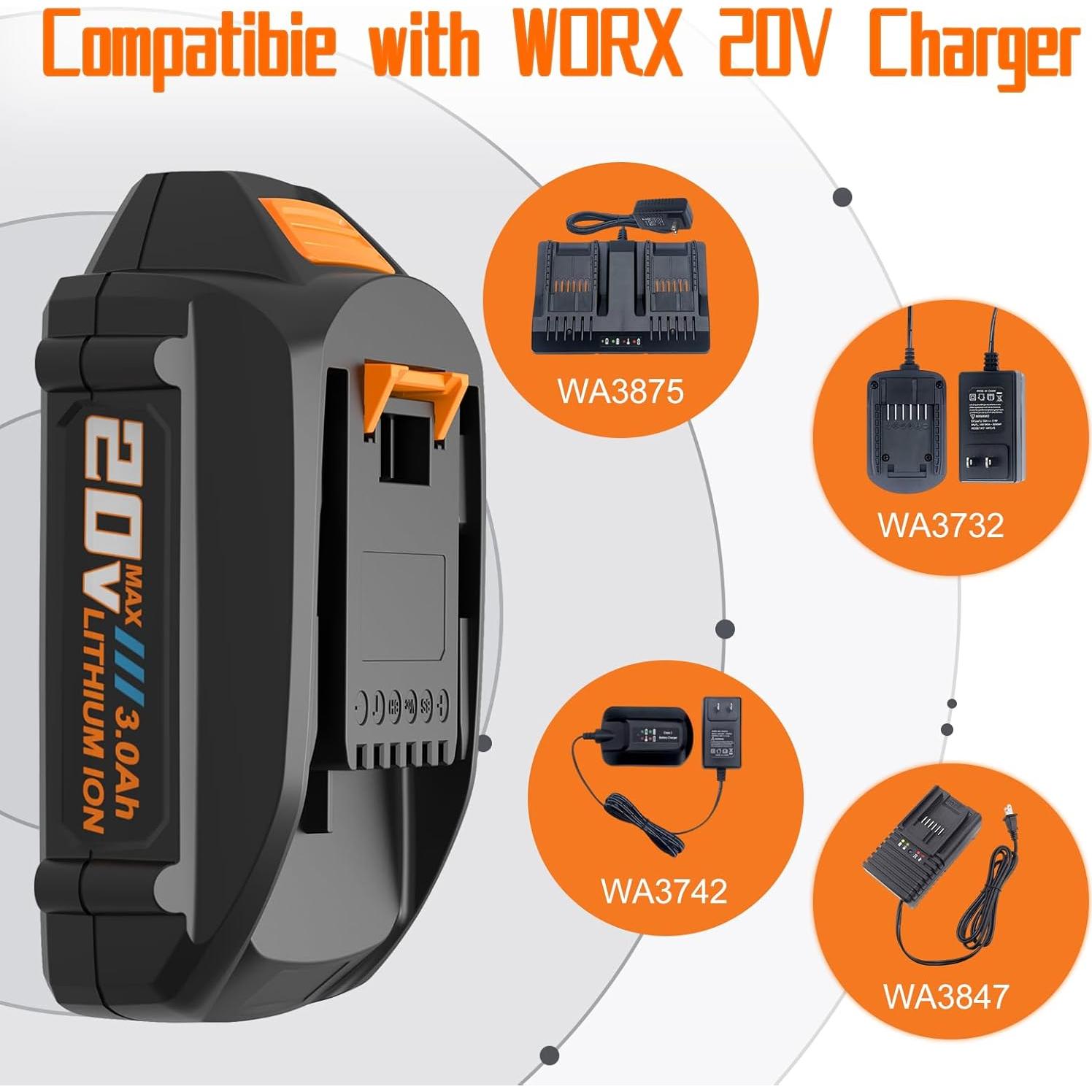 2 Baterías de Reemplazo 3000mAh Koedsion para Worx 20V